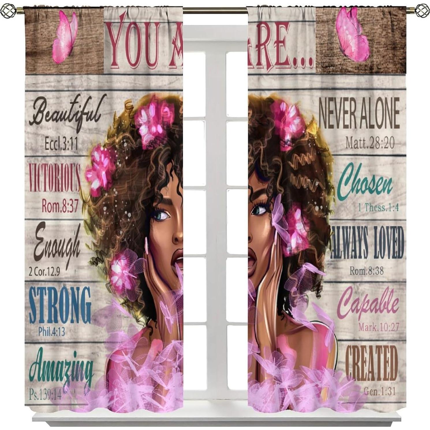 Cortinas Blackout ShiTingYu 42x213 cm 2 Piezas Diseño Black Girl