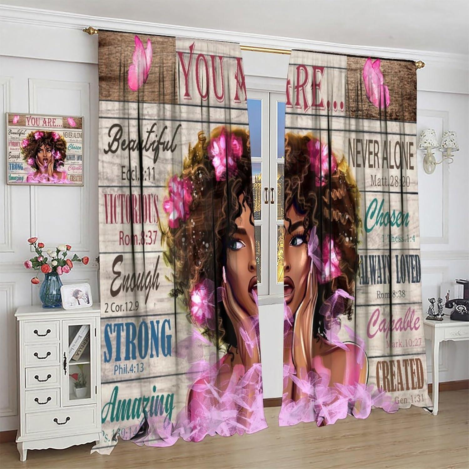 Cortinas Blackout ShiTingYu 42x213 cm 2 Piezas Diseño Black Girl
