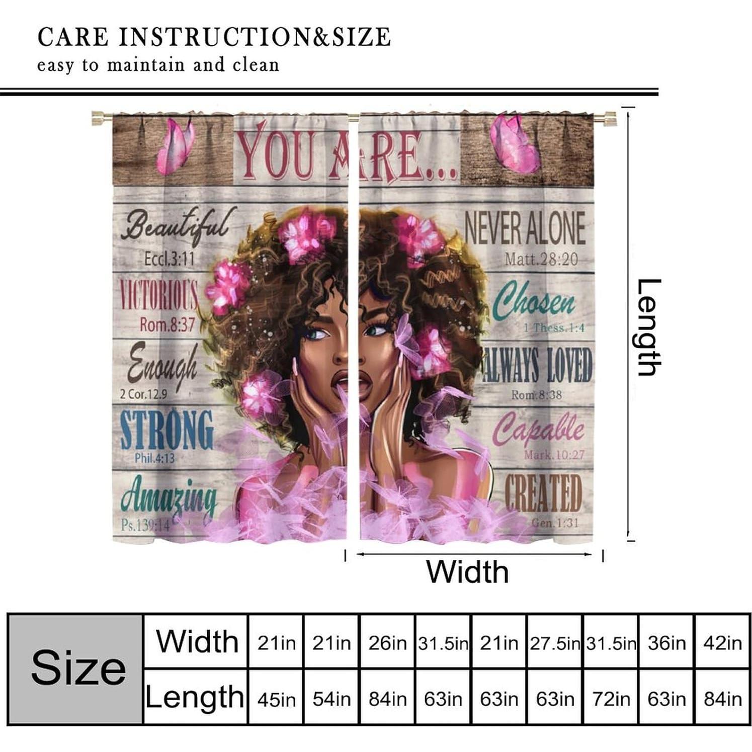 Cortinas Blackout ShiTingYu 42x213 cm 2 Piezas Diseño Black Girl