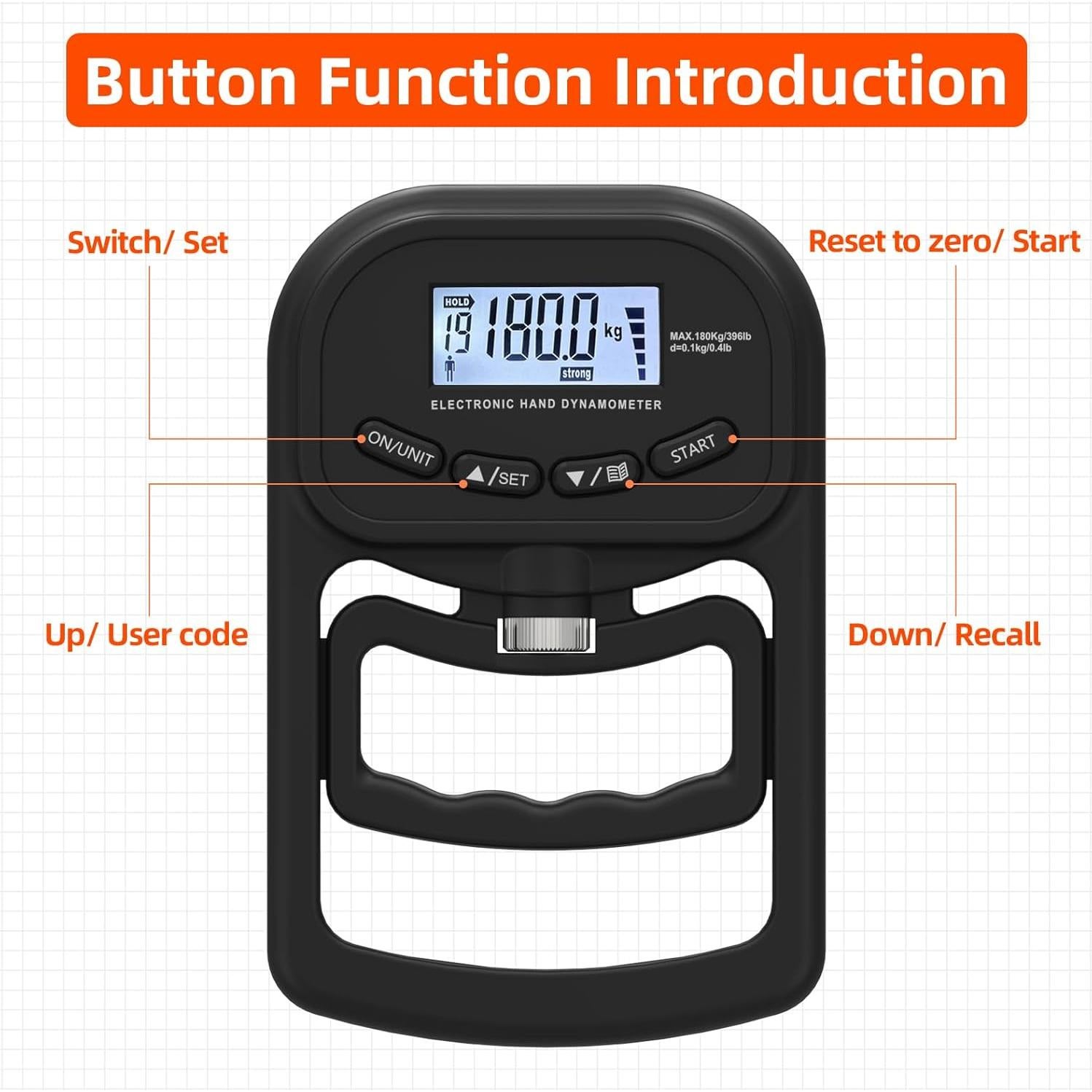 Dinamómetro de Mano Inaepeak 180kg Electrónico Recargable