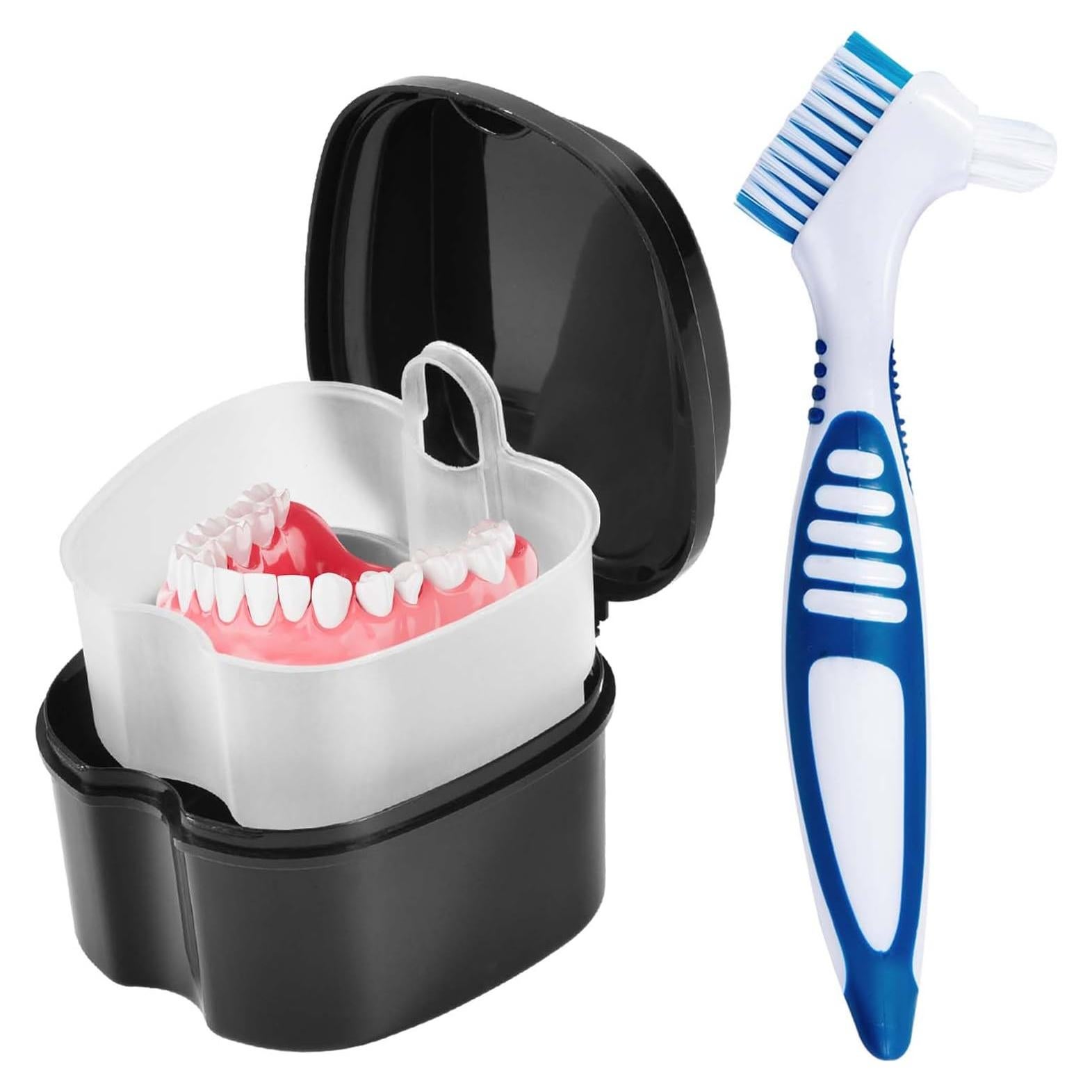 Caja de Baño para Dentaduras KISEER Negra con Cepillo y Cesta