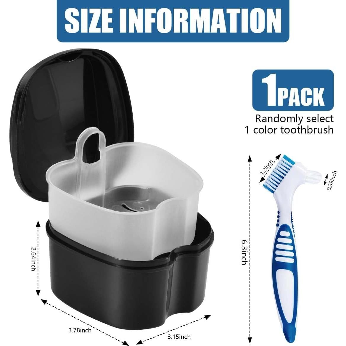 Caja de Baño para Dentaduras KISEER Negra con Cepillo y Cesta