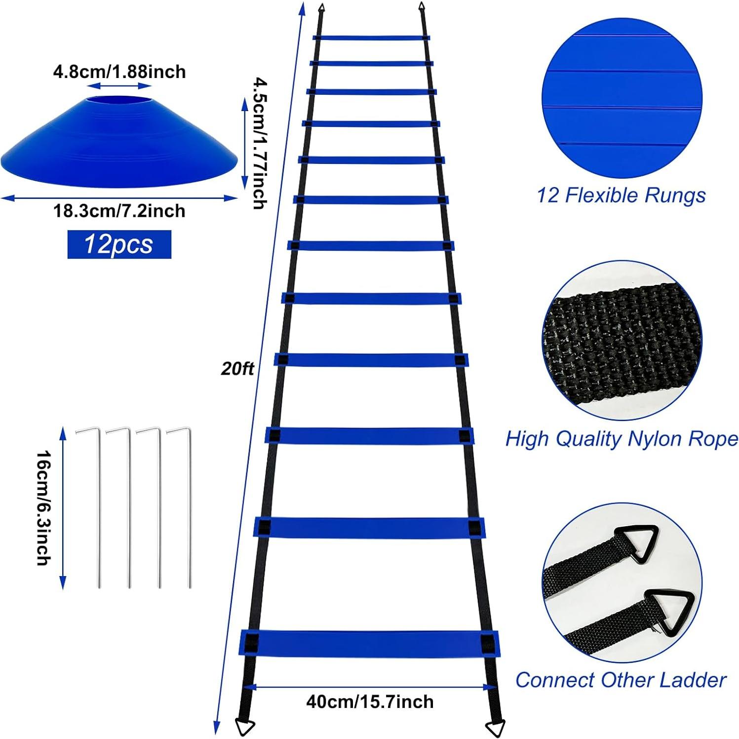 Equipo de Entrenamiento de Agilidad YEXEXINM - Escalera 6m, 12 Conos, 4 Vallas