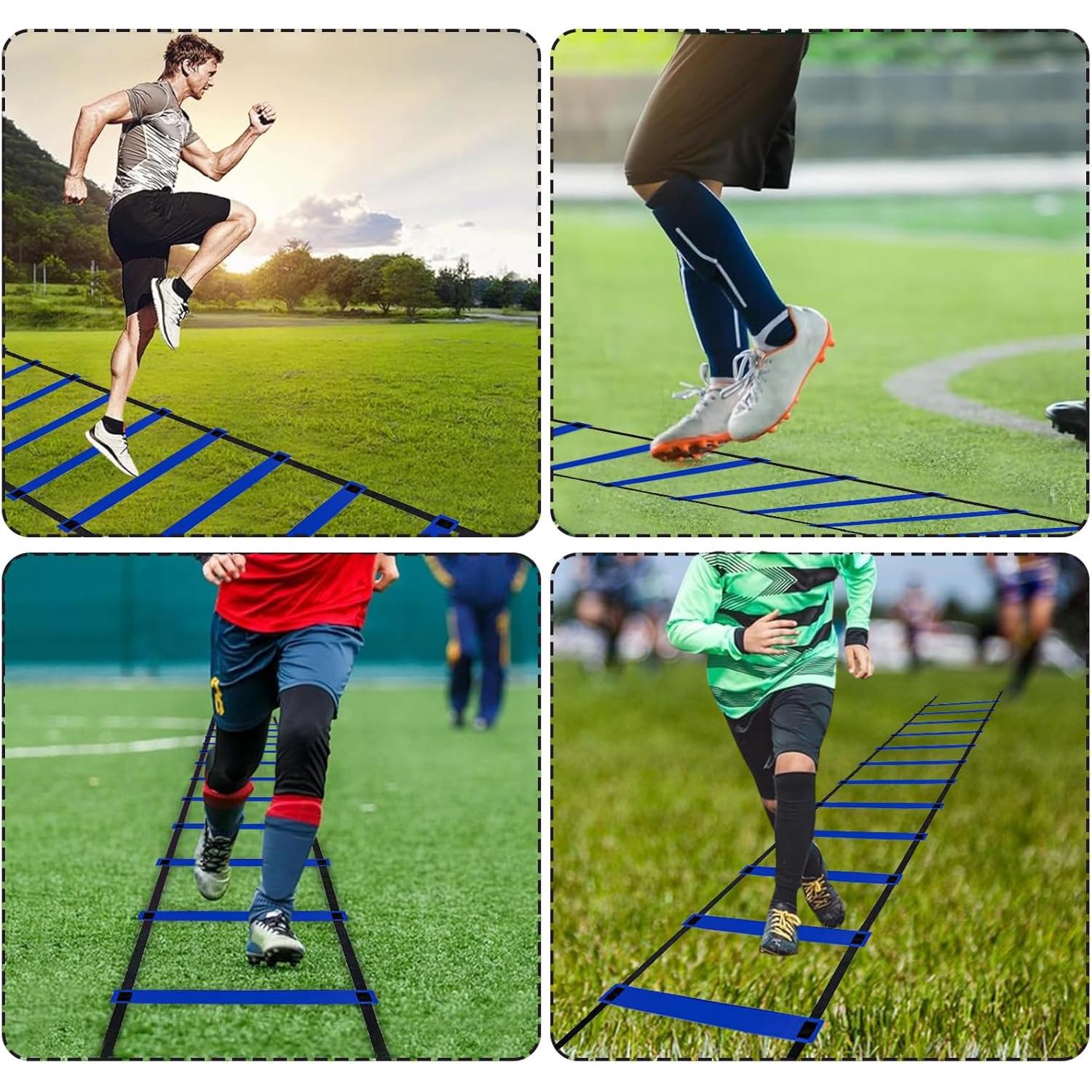 Equipo de Entrenamiento de Agilidad YEXEXINM - Escalera 6m, 12 Conos, 4 Vallas