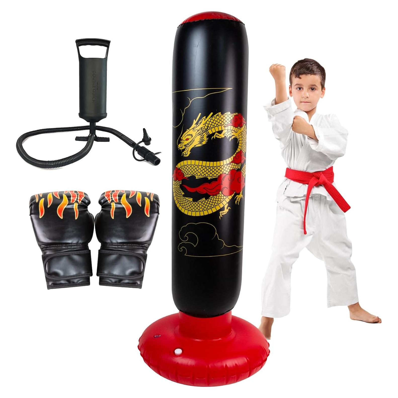 Larger Inflatable Punching Bag for Kids with Boxing Gloves,Tall 66 Inch Ninja Kids Inflatable Boxing Bag,Gifts for Boys & Girls Age 5-12 for Taekwondo,MMA and Practicing Karate