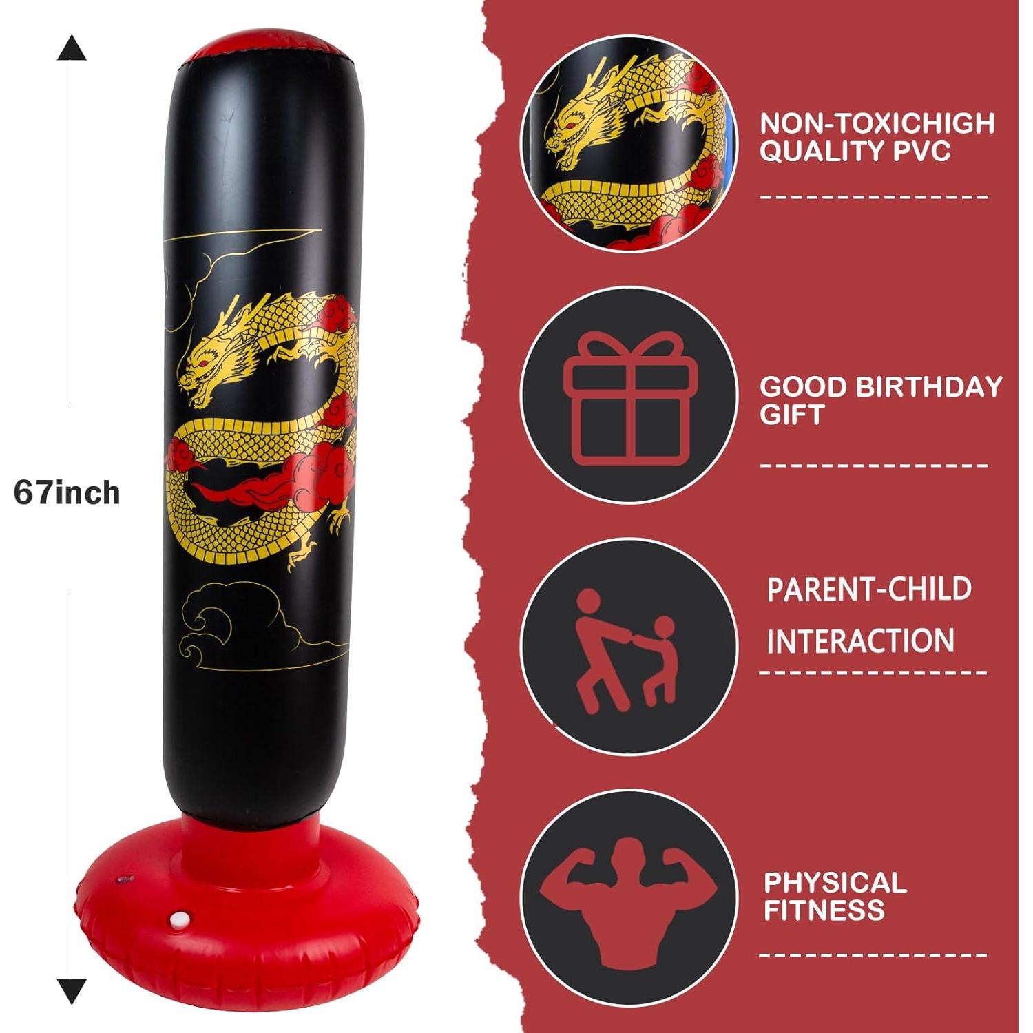 Larger Inflatable Punching Bag for Kids with Boxing Gloves,Tall 66 Inch Ninja Kids Inflatable Boxing Bag,Gifts for Boys & Girls Age 5-12 for Taekwondo,MMA and Practicing Karate