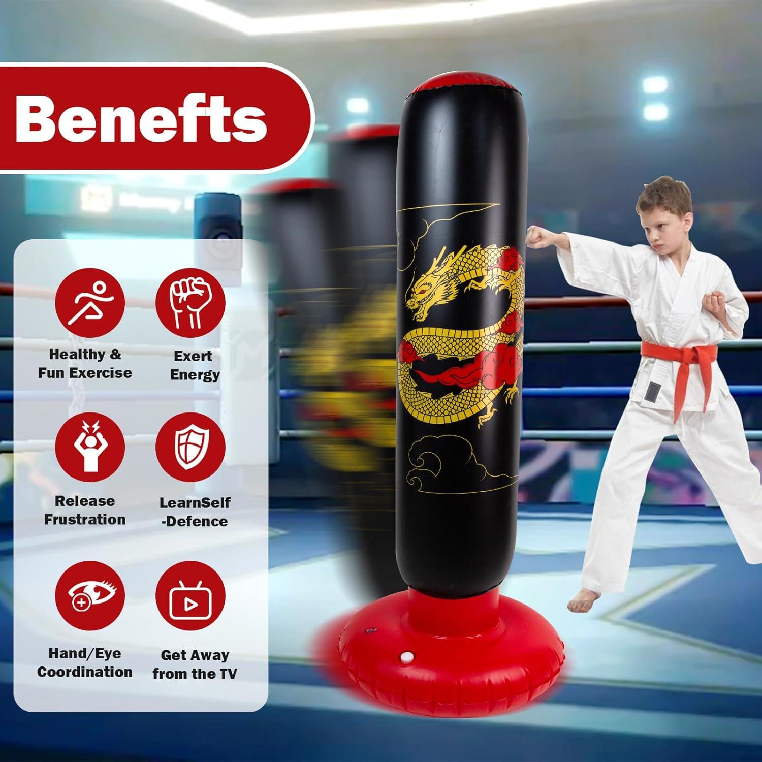 Larger Inflatable Punching Bag for Kids with Boxing Gloves,Tall 66 Inch Ninja Kids Inflatable Boxing Bag,Gifts for Boys & Girls Age 5-12 for Taekwondo,MMA and Practicing Karate