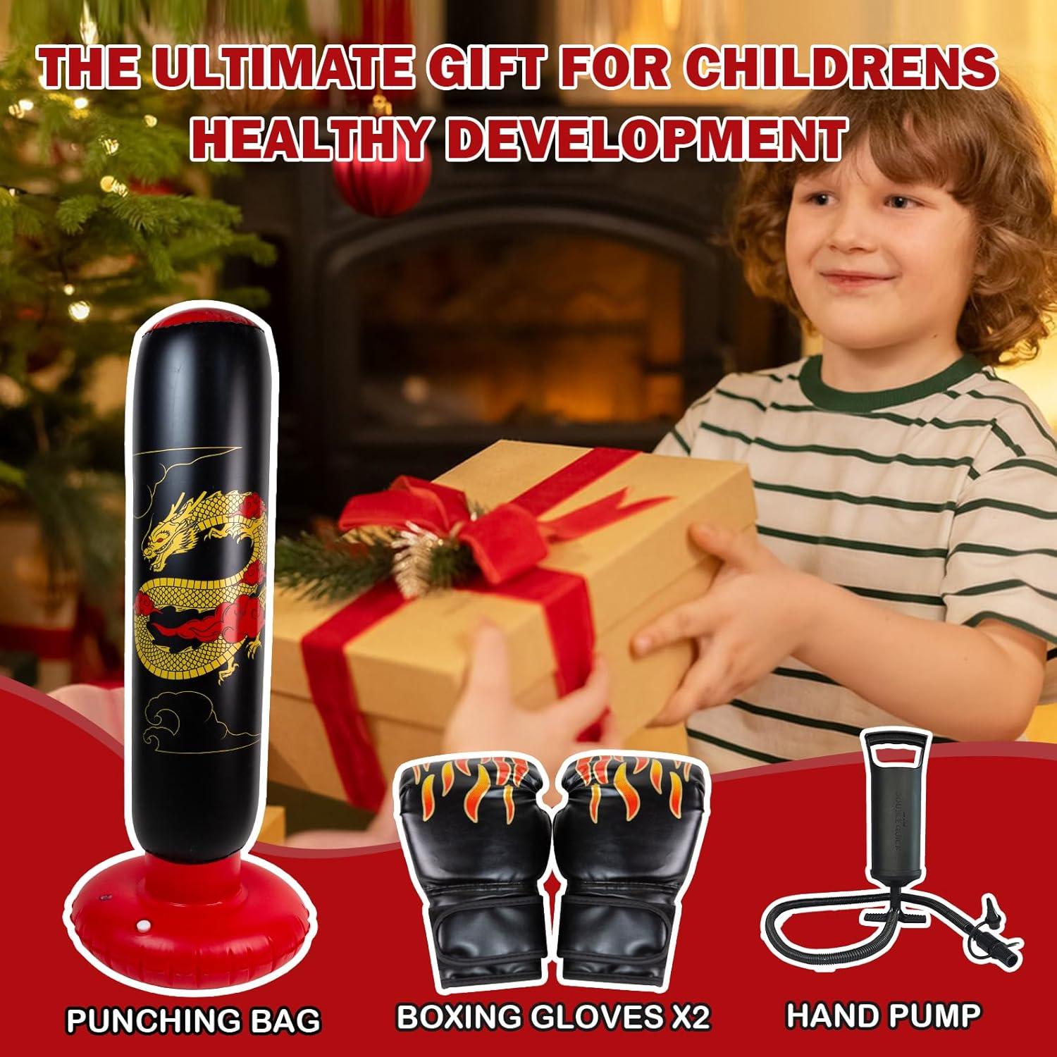 Larger Inflatable Punching Bag for Kids with Boxing Gloves,Tall 66 Inch Ninja Kids Inflatable Boxing Bag,Gifts for Boys & Girls Age 5-12 for Taekwondo,MMA and Practicing Karate