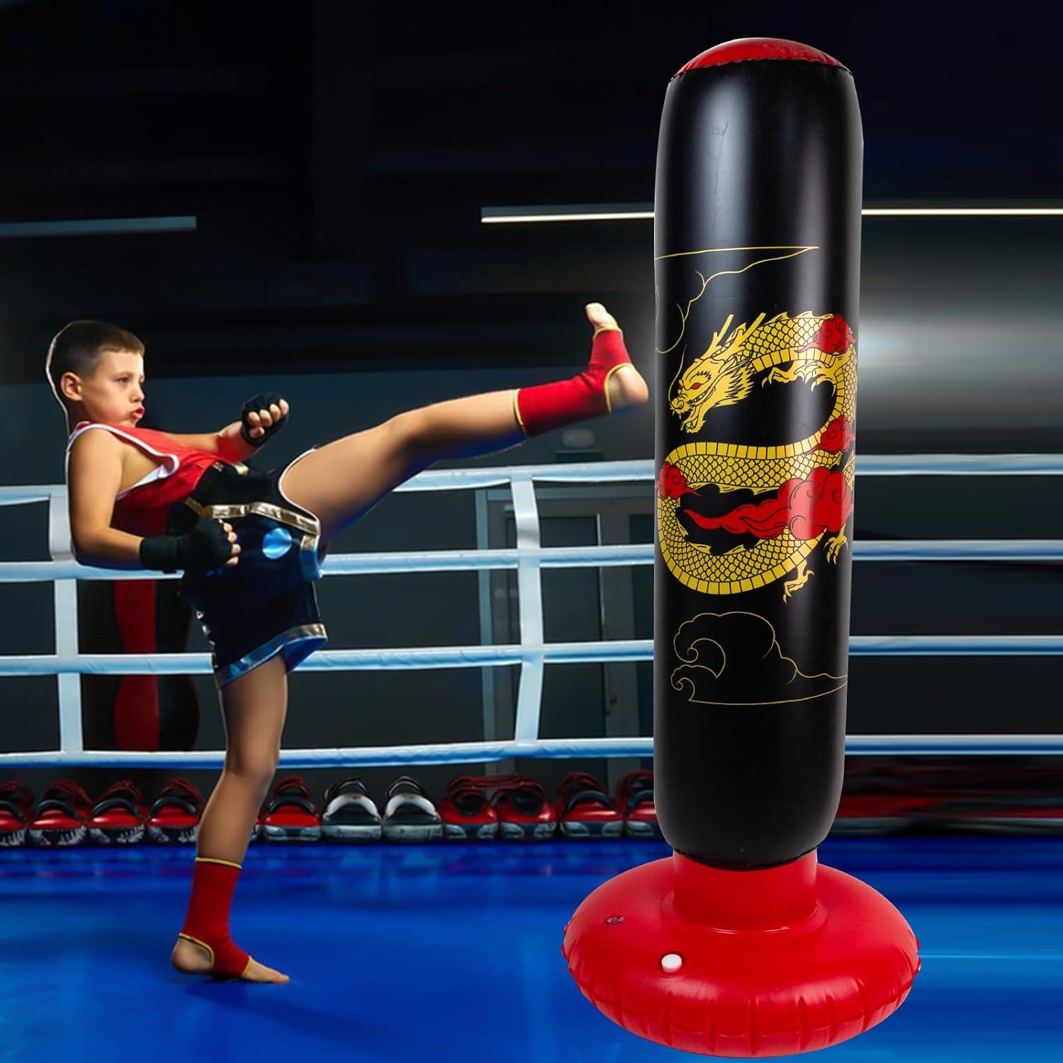Larger Inflatable Punching Bag for Kids with Boxing Gloves,Tall 66 Inch Ninja Kids Inflatable Boxing Bag,Gifts for Boys & Girls Age 5-12 for Taekwondo,MMA and Practicing Karate