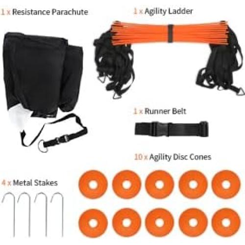 Escalera de Agilidad GHB 12 Peldaños 6.1m con Conos y Paracaídas