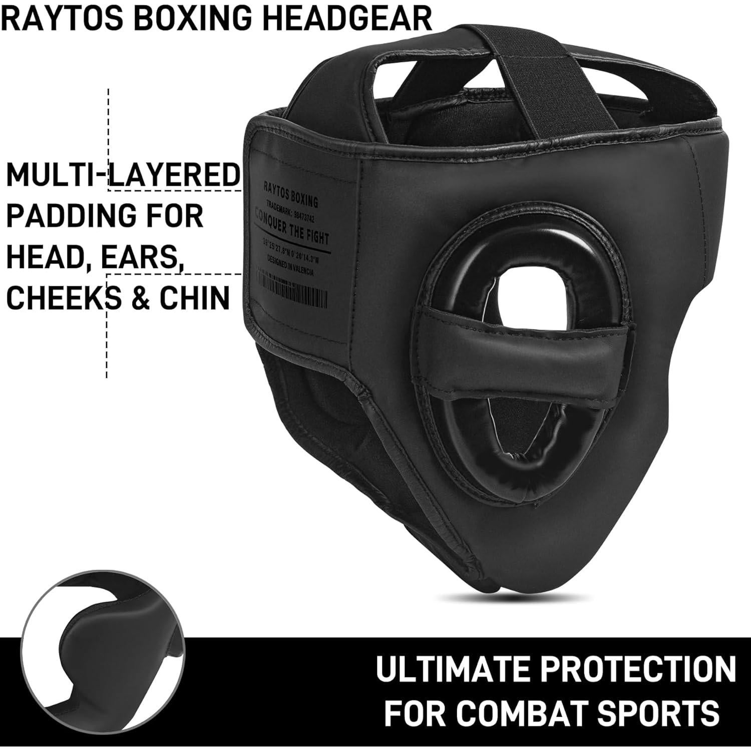Casco de Boxeo Raytos Negro para MMA y Muay Thai - Protección Premium