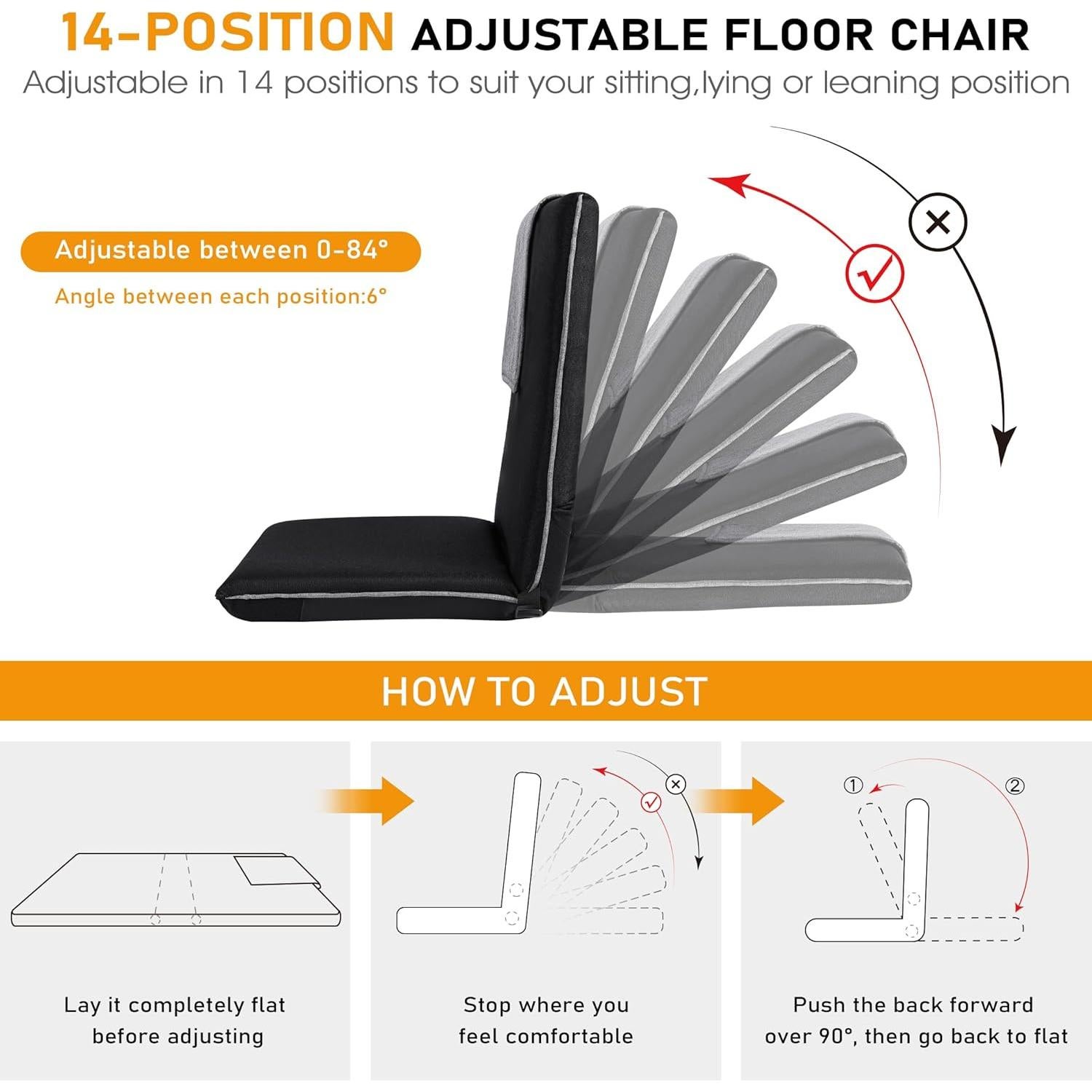 Silla de Meditación Plegable FASTMOMENT 14 Posiciones Lino Negro