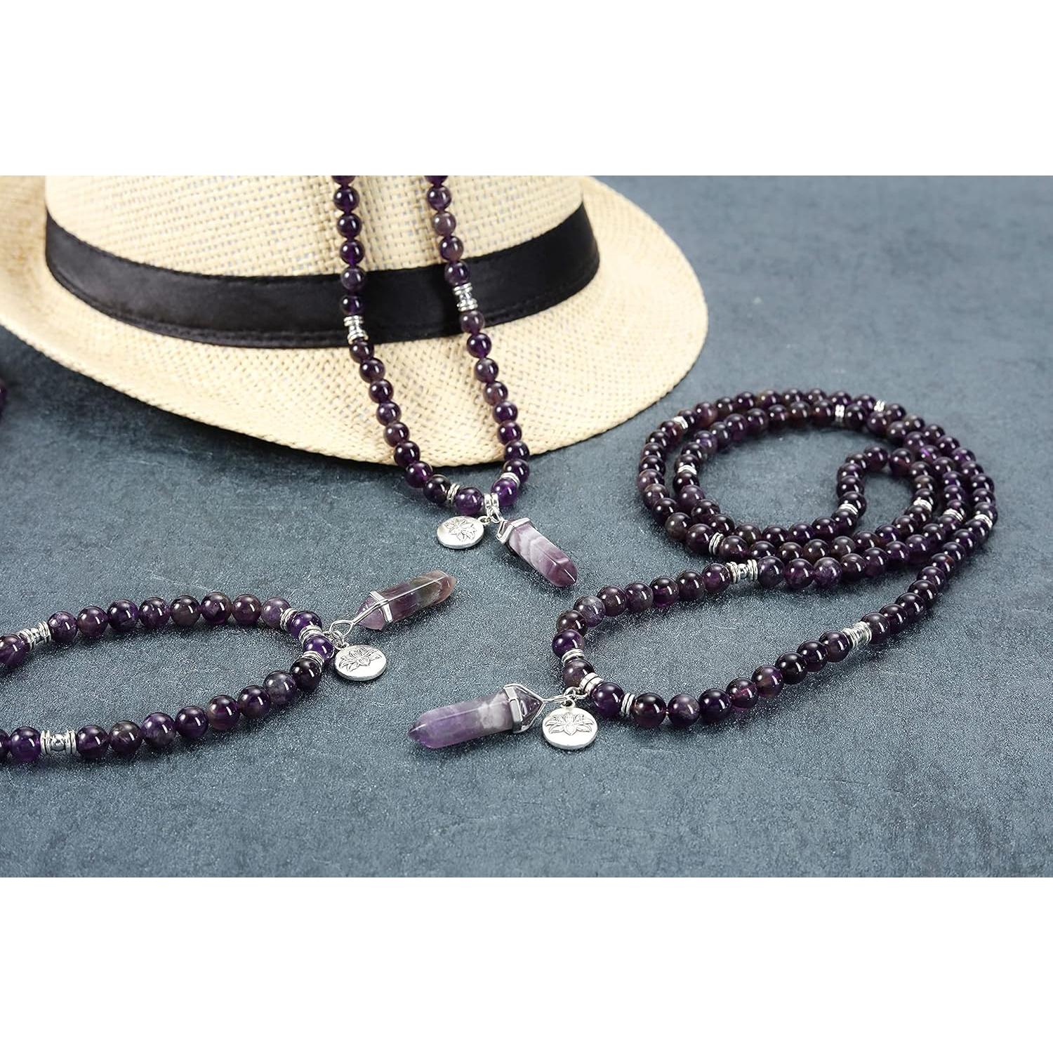 Pulsera Mala de 108 Cuentas 8mm Amatista y Cuarzo Rosa Jovivi