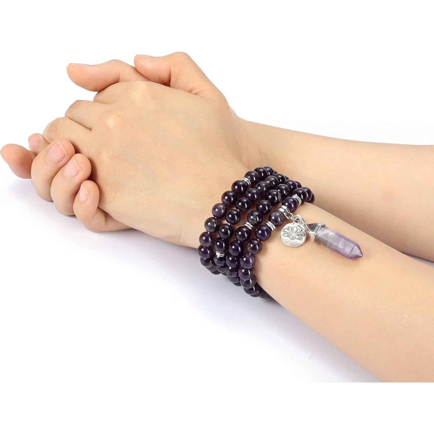 Pulsera Mala de 108 Cuentas 8mm Amatista y Cuarzo Rosa Jovivi