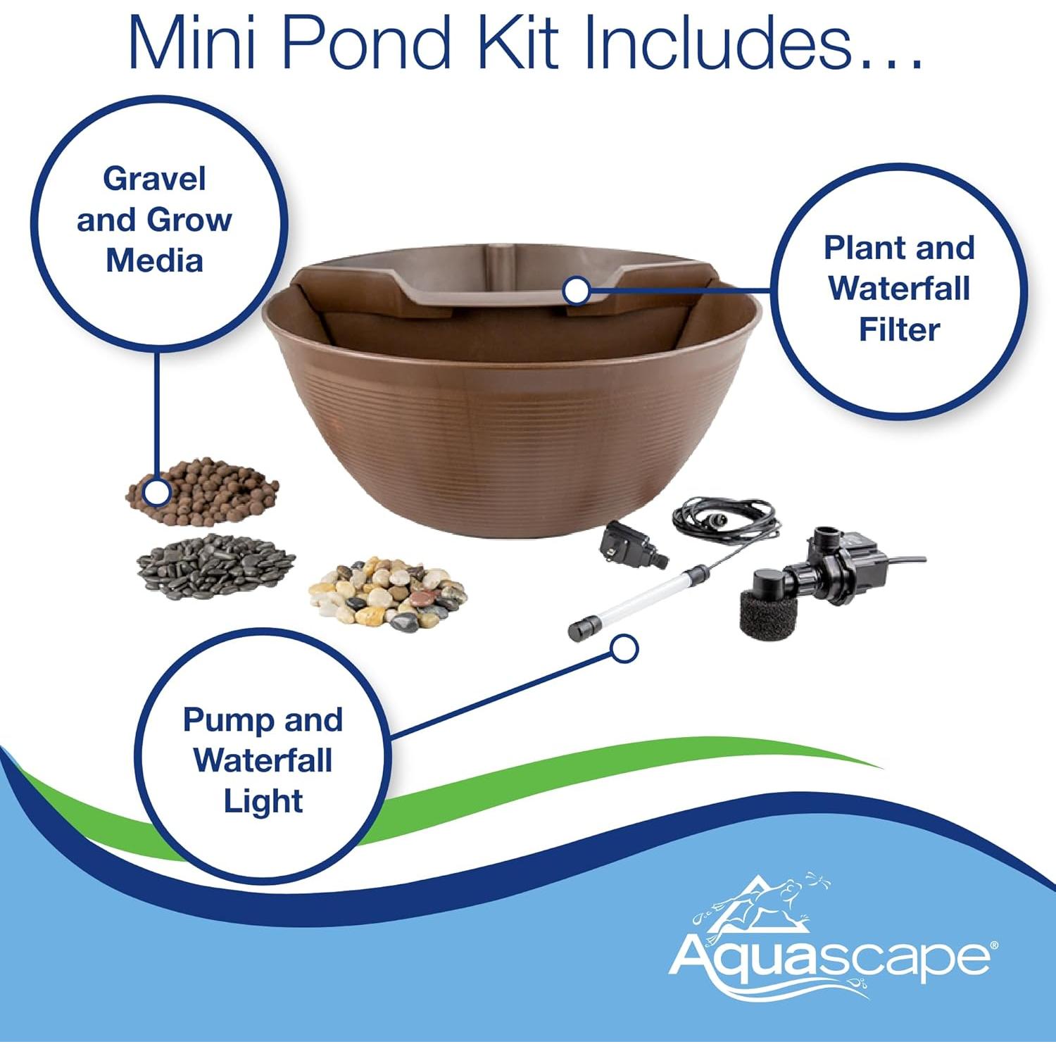 Kit Mini Estanque Aquascape 60cm con Fuente y Bomba Marrón
