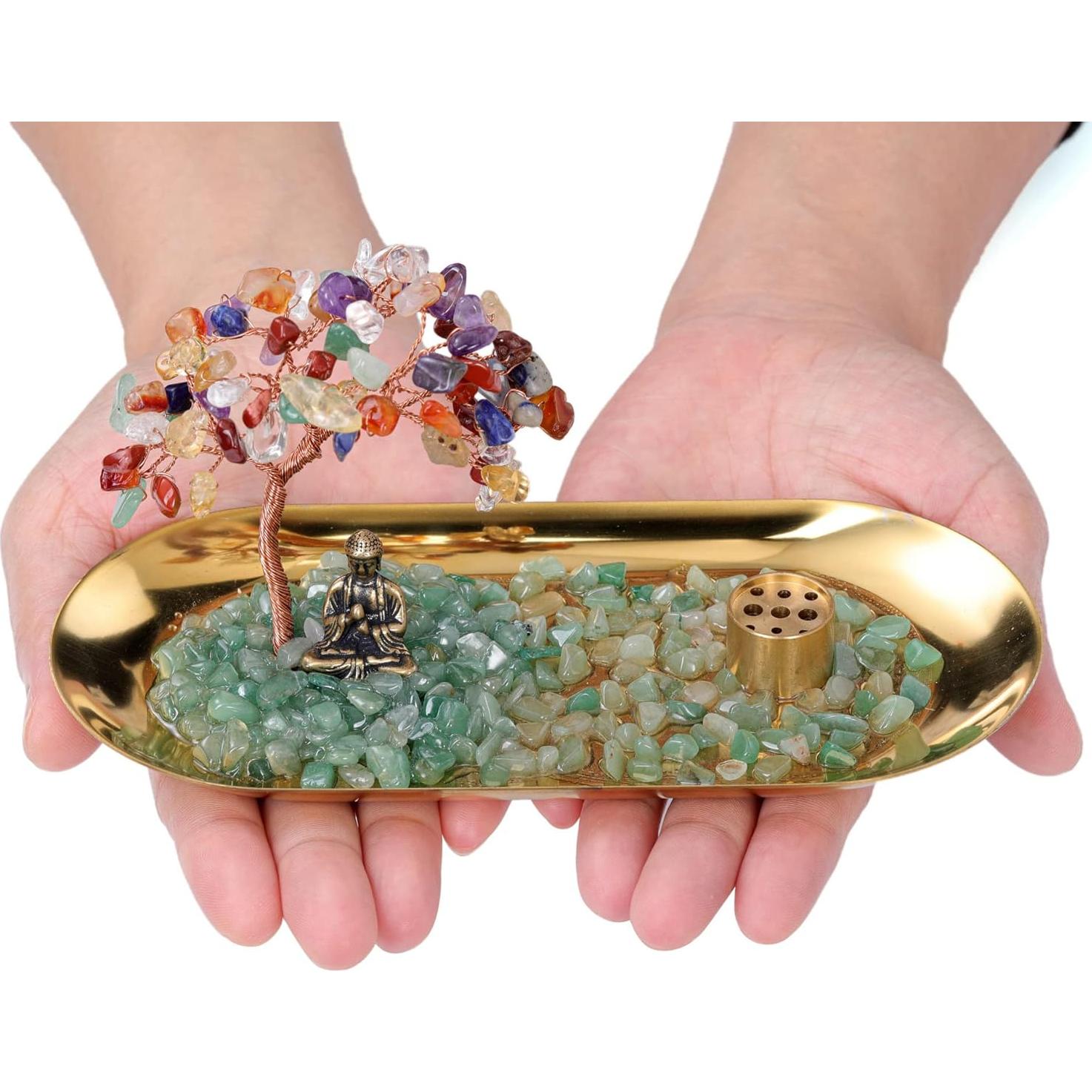 Soporte de Incienso de Cristal Jovivi con Estatua de Buda 9cm