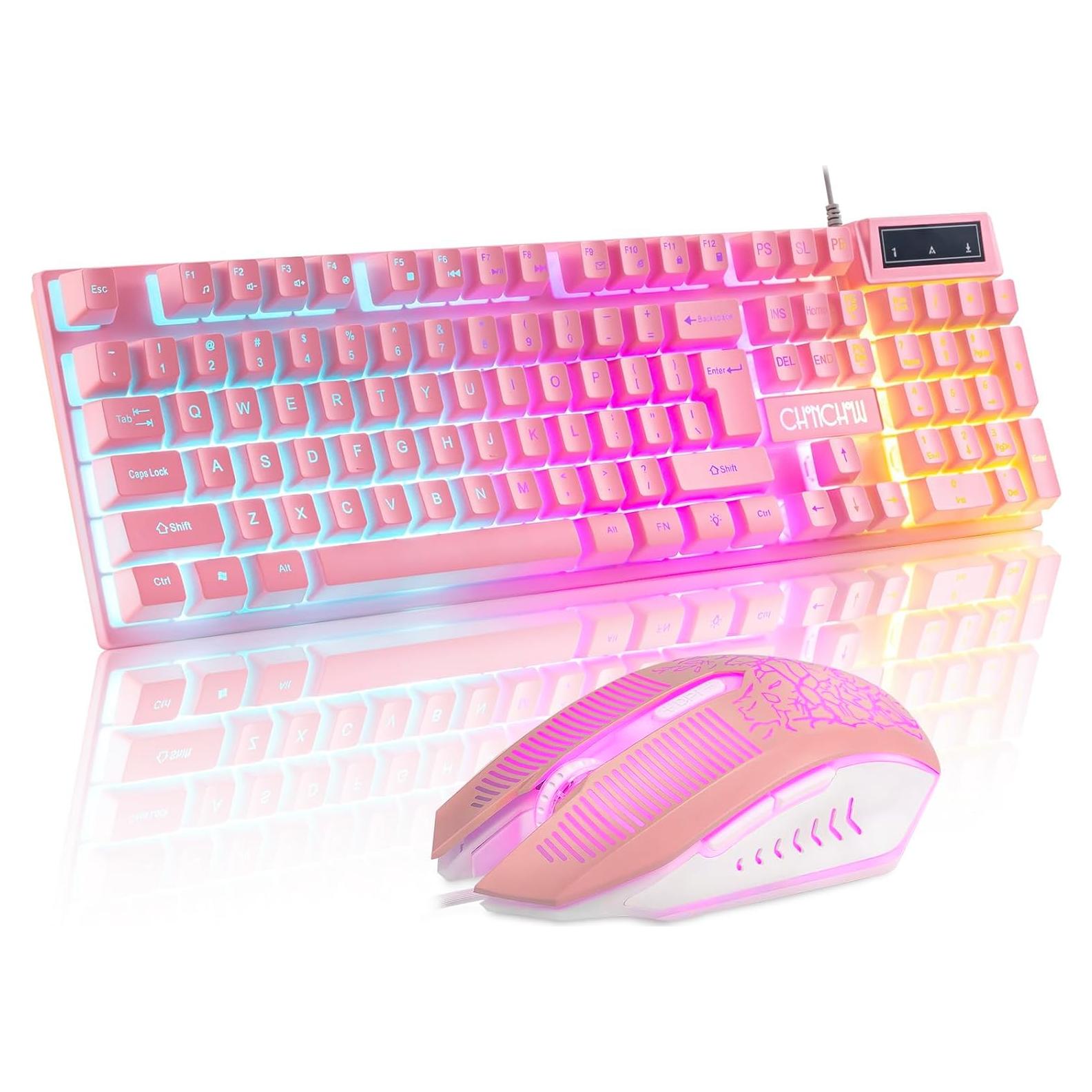 Combo Teclado y Ratón CHONCHOW Rosa Retroiluminado RGB