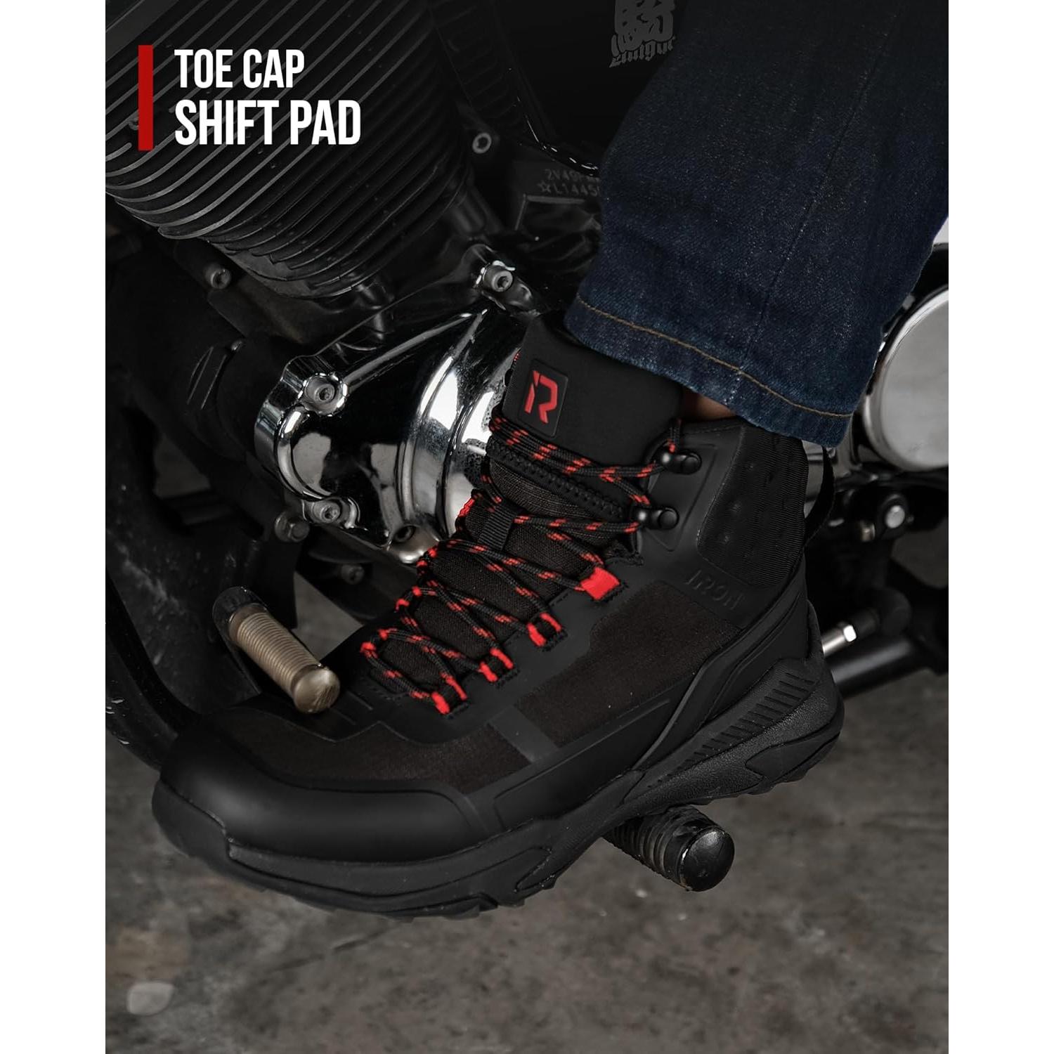 IRON JIA'S Motorcycle Shoes for Men, Waterproof Anti-Slip Breathable Street Casual Motorcycle Riding Boots with Lace Garage, Ankle Support, Shift Pads 7.5
