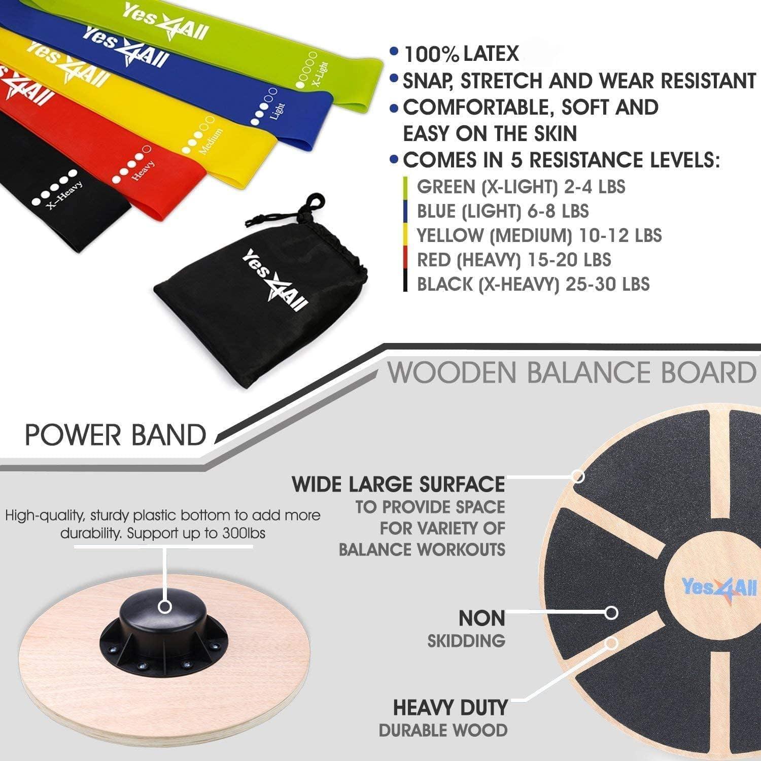 Tabla de Equilibrio de Madera Yes4All 40 cm + Bandas Resistencia