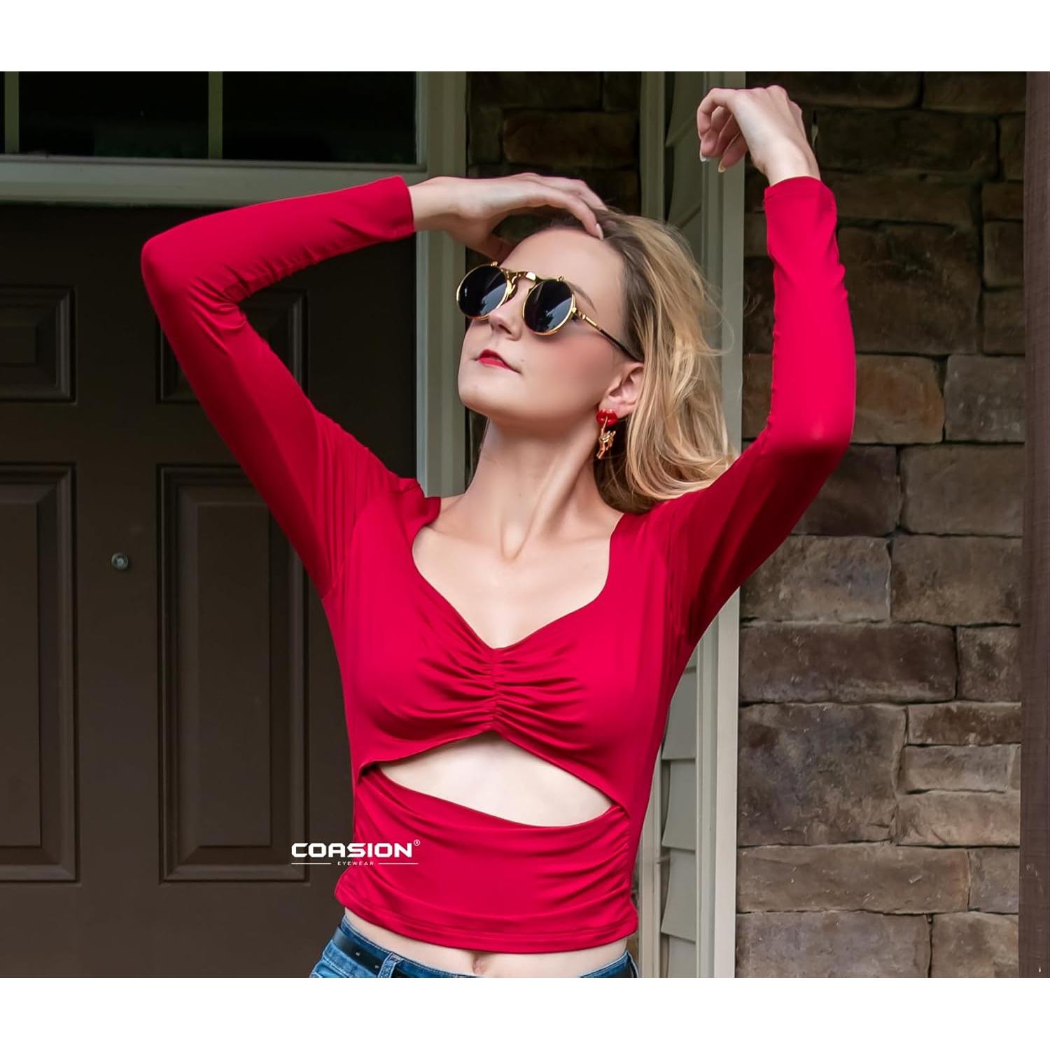 Gafas de sol redondas vintage COASION UV400 para hombres y mujeres