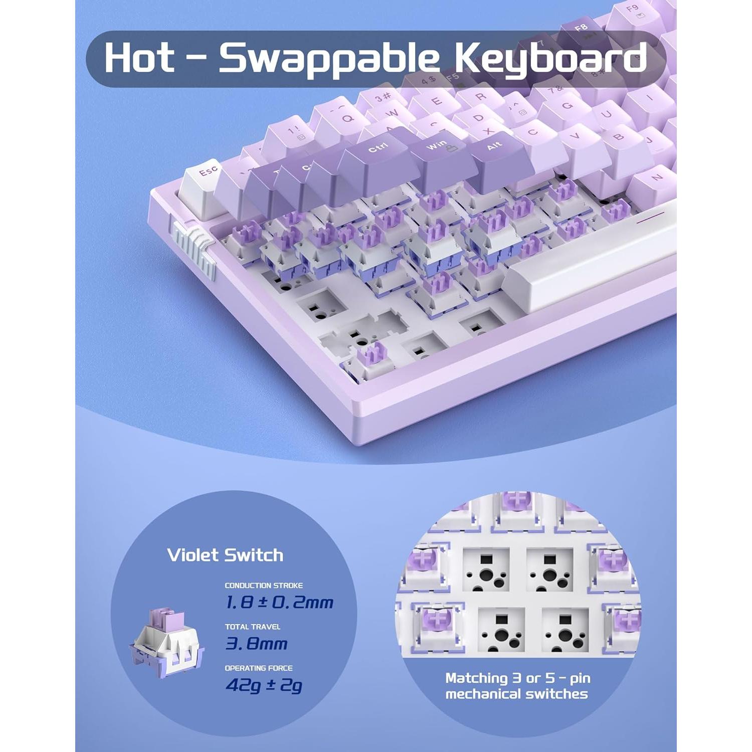 Teclado Mecánico MageGee SKY81 75% RGB Violeta Personalizado