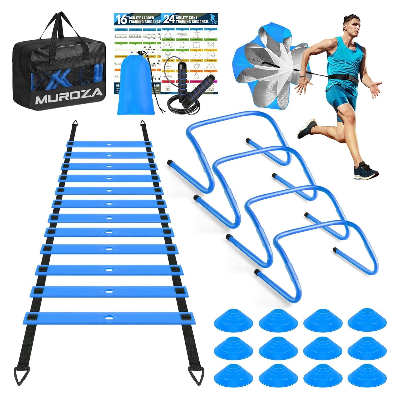 Kit de Entrenamiento de Agilidad MUROZA - Escalera 6m, 12 Conos, Vallas