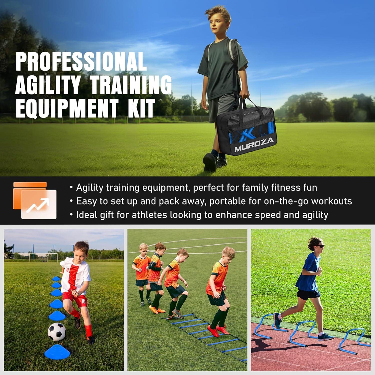 Kit de Entrenamiento de Agilidad MUROZA - Escalera 6m, 12 Conos, Vallas