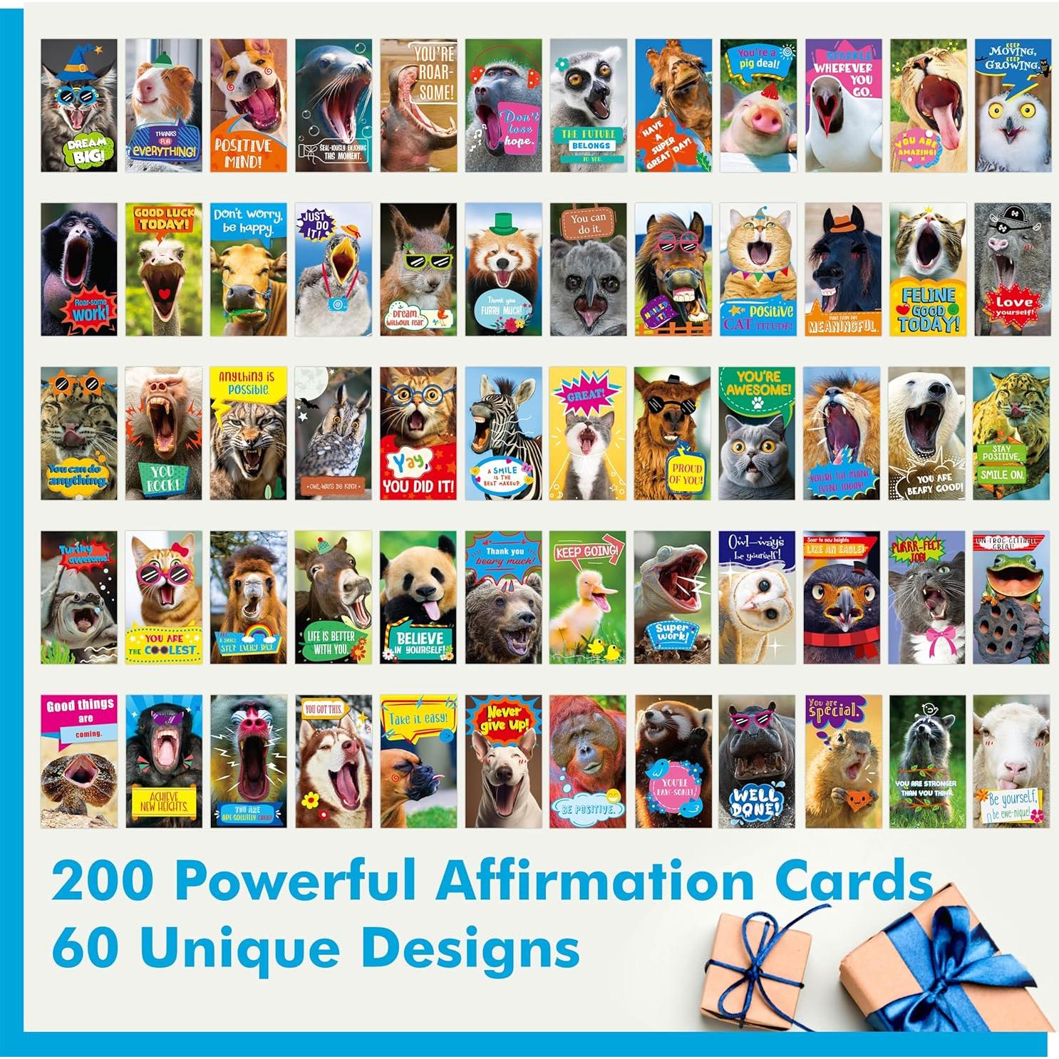 Gethelud 200 Tarjetas Motivacionales de Animales 5x8.8cm