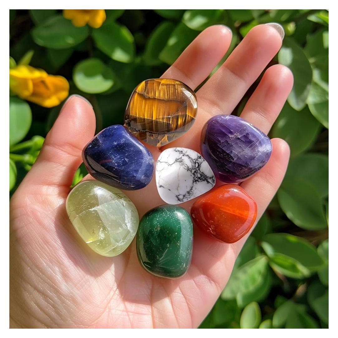 Polished Chakra Stone Set - 0.6", 7 Pcs Handpicked Natural Tumbled Stones and Crystals Bulk for Healing, Reiki, Meditation, Witchcraft and Home Decor, 7-Chakra-Stones-0.6"