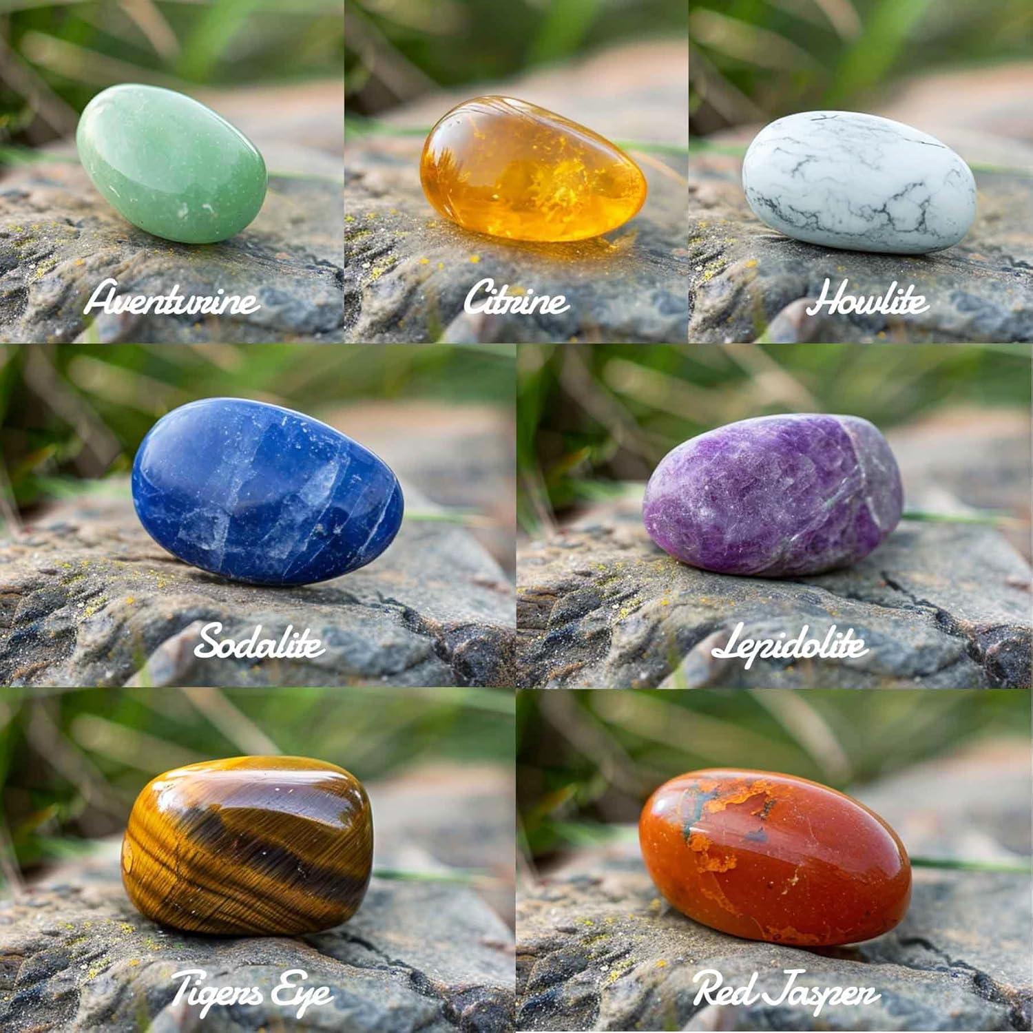 Polished Chakra Stone Set - 0.6", 7 Pcs Handpicked Natural Tumbled Stones and Crystals Bulk for Healing, Reiki, Meditation, Witchcraft and Home Decor, 7-Chakra-Stones-0.6"