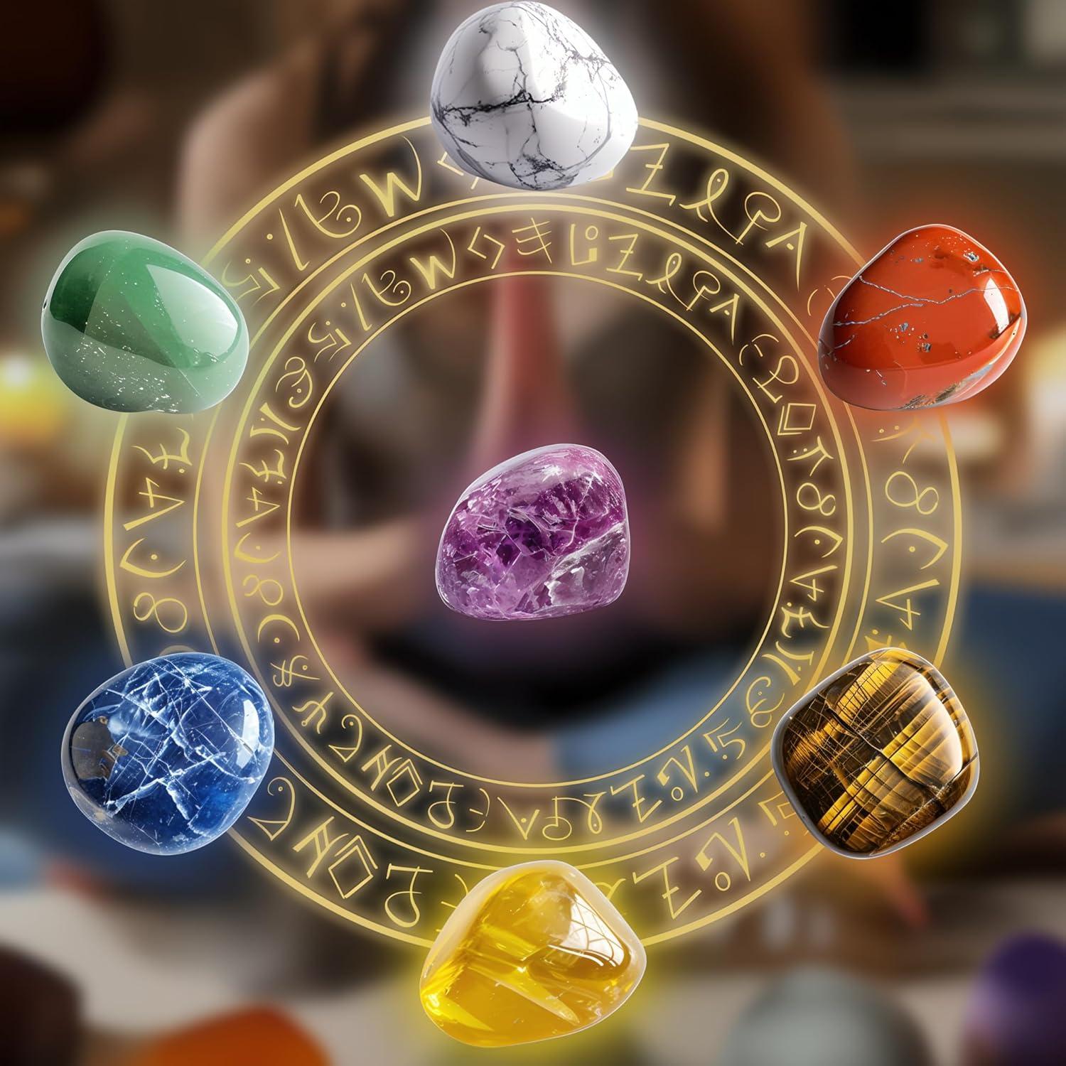 Polished Chakra Stone Set - 0.6", 7 Pcs Handpicked Natural Tumbled Stones and Crystals Bulk for Healing, Reiki, Meditation, Witchcraft and Home Decor, 7-Chakra-Stones-0.6"