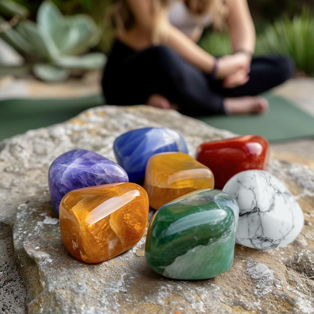 Polished Chakra Stone Set - 0.6", 7 Pcs Handpicked Natural Tumbled Stones and Crystals Bulk for Healing, Reiki, Meditation, Witchcraft and Home Decor, 7-Chakra-Stones-0.6"