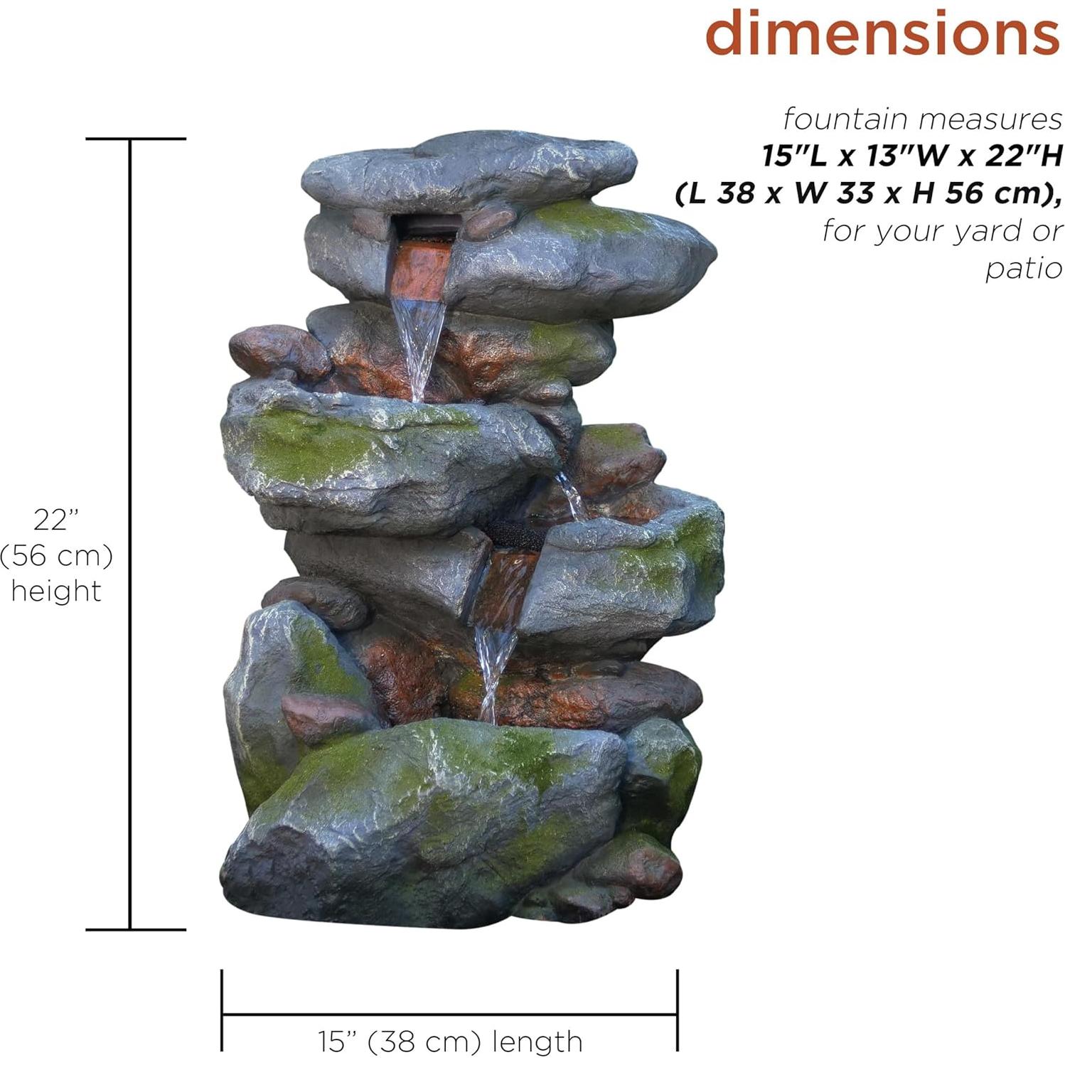 Fuente de Agua en Rocas 3 Niveles Alpine WIN582 con LED