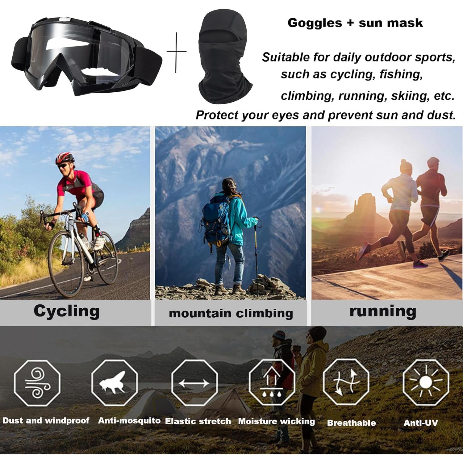 Gafas de Motocross Unisex con Protección UV y Pasamontañas