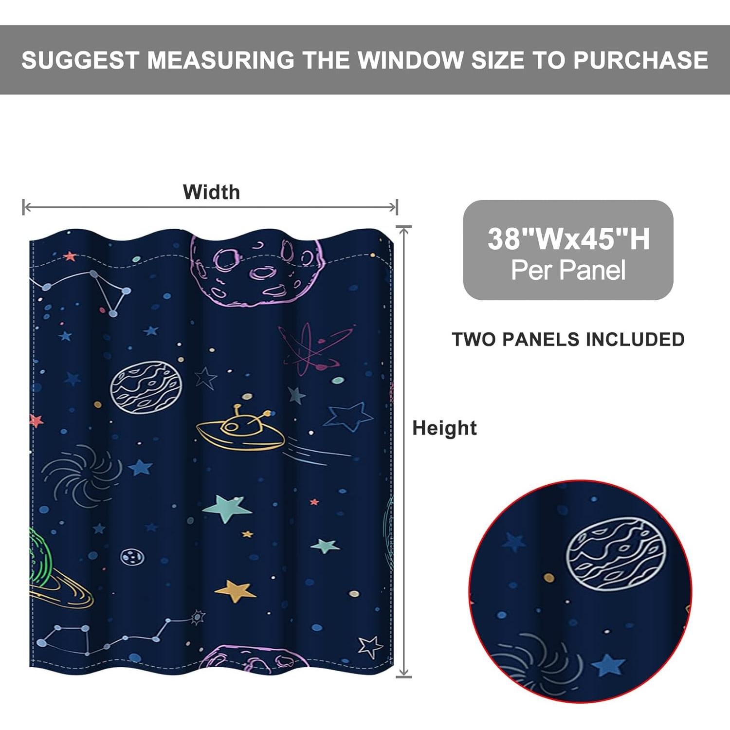 Cortina Blackout Infantil Baocicco 2 Paneles Espacio 96x114 cm