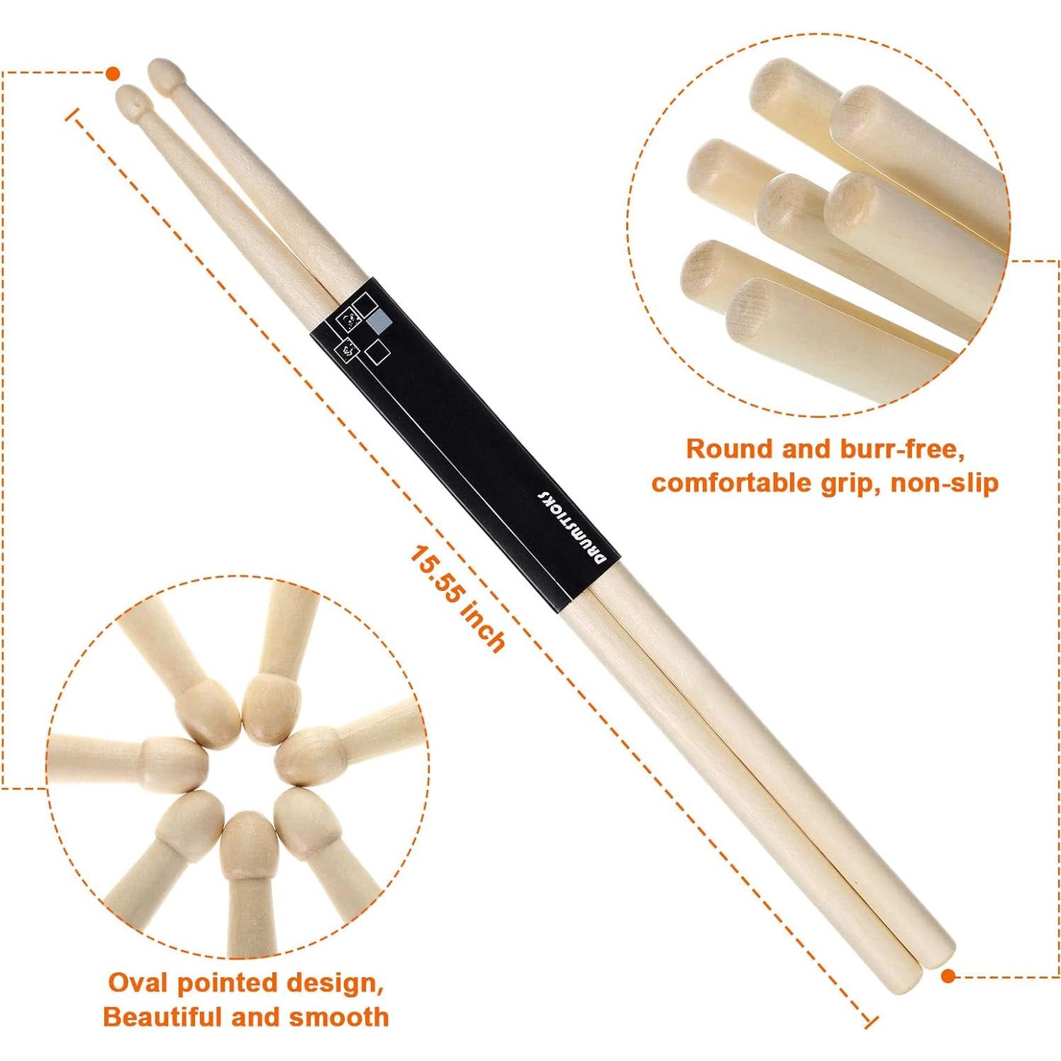 20 Pares de Palillos de Batería Arce 7A Punta Ovalada