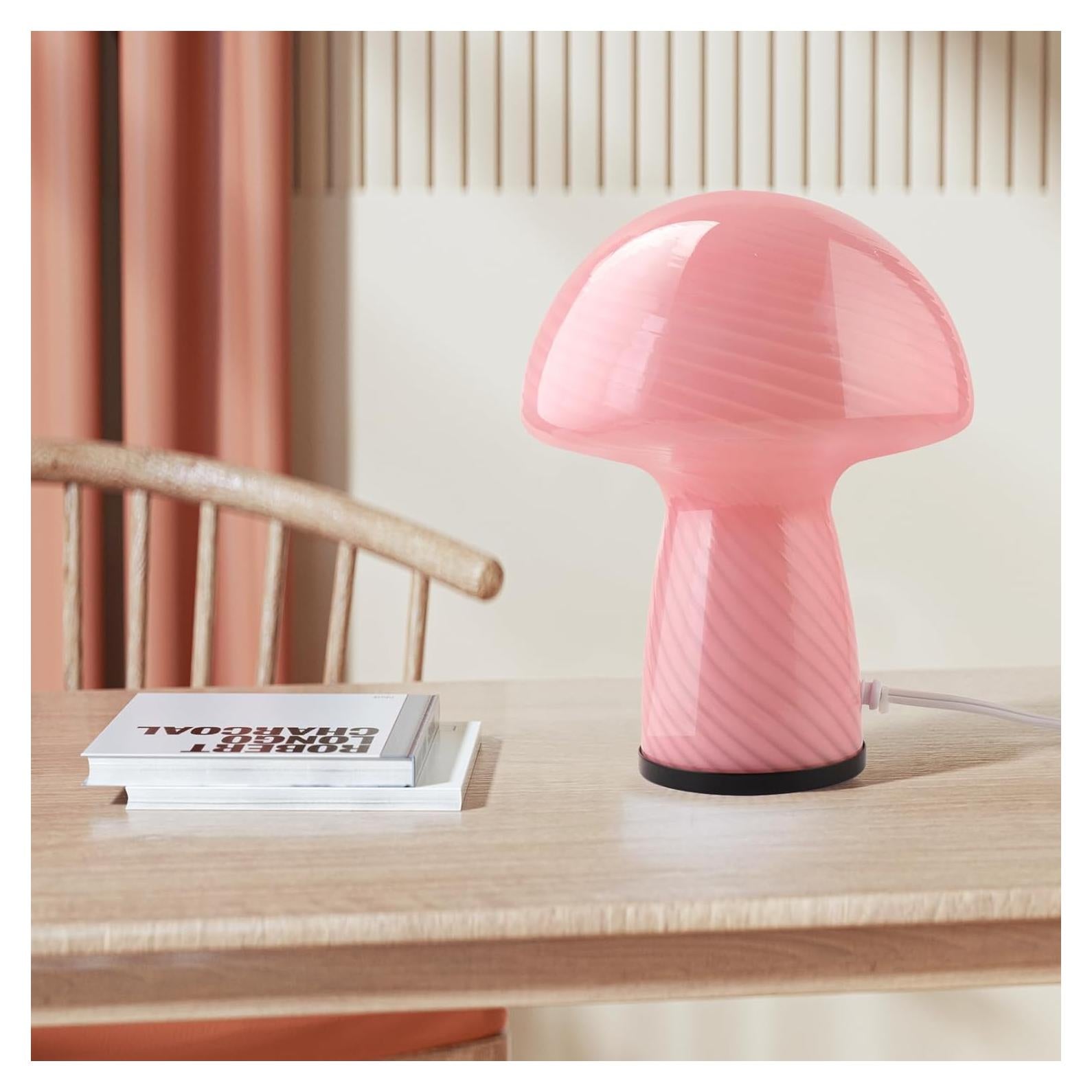 Lámpara de mesa regulable Notoc estilo hongo rosa 17.78cm