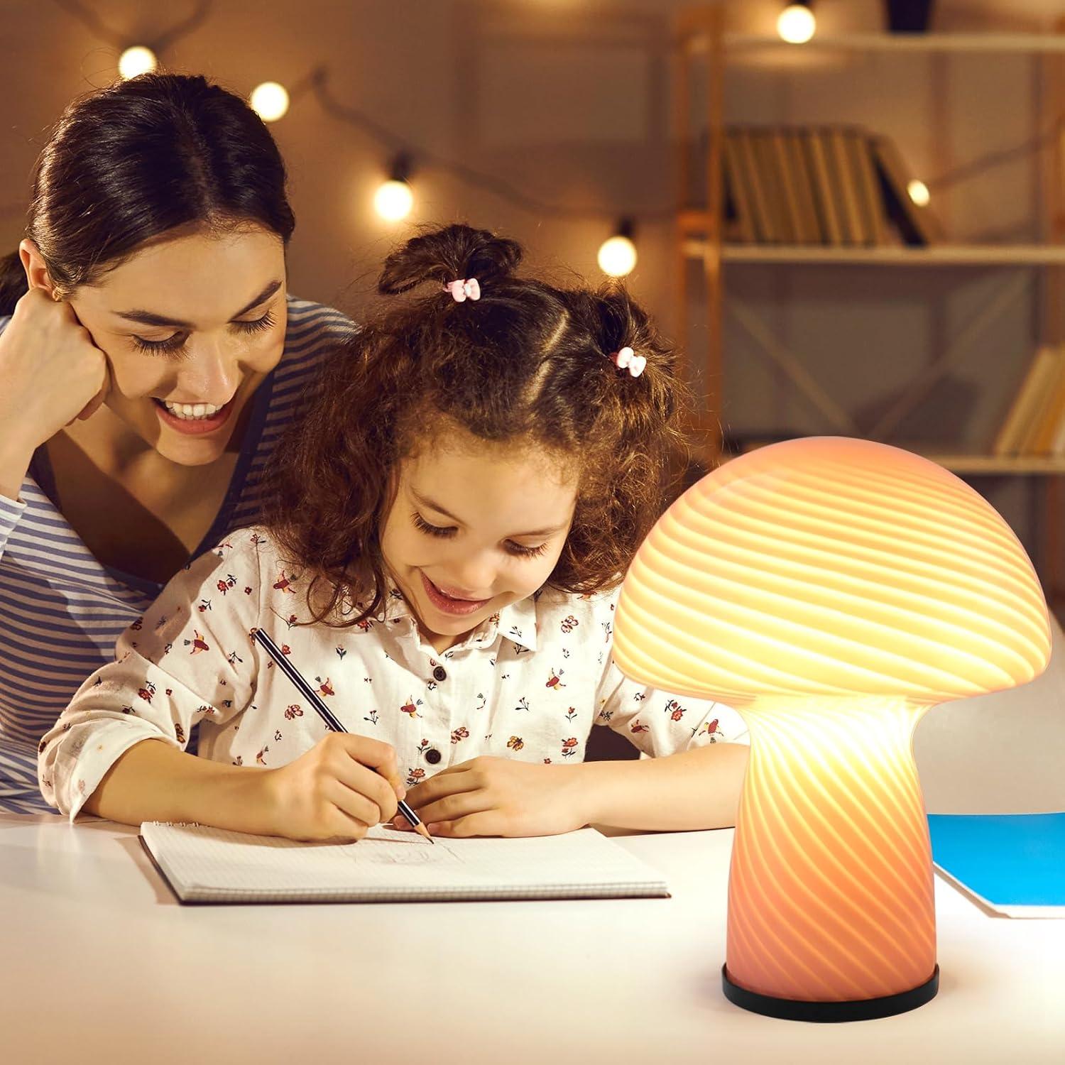 Lámpara de mesa regulable Notoc estilo hongo rosa 17.78cm