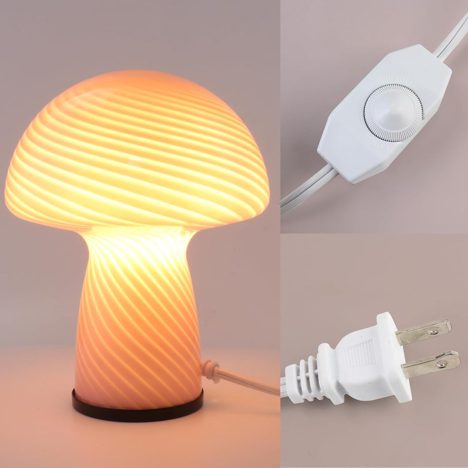 Lámpara de mesa regulable Notoc estilo hongo rosa 17.78cm