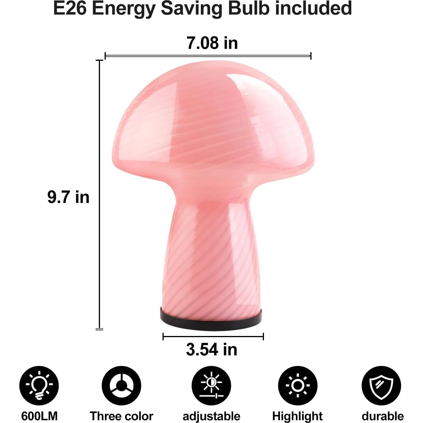 Lámpara de mesa regulable Notoc estilo hongo rosa 17.78cm