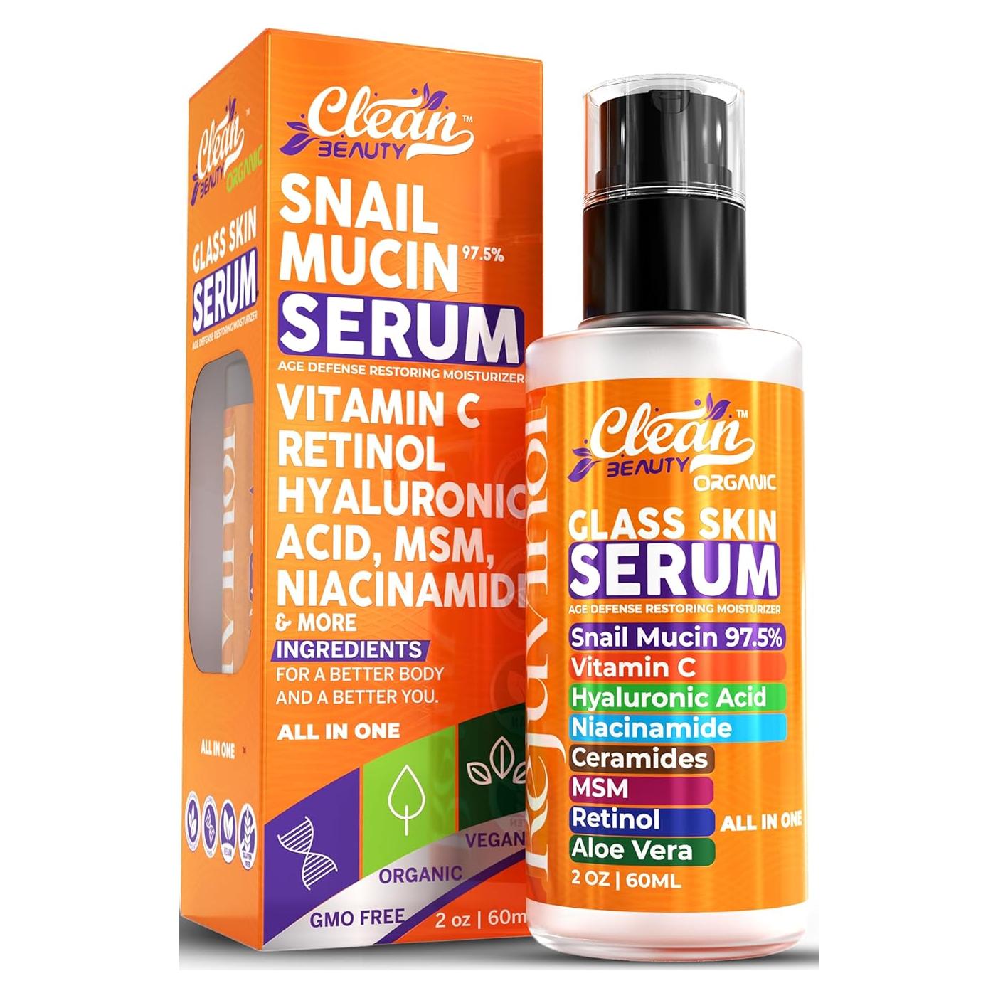 Suero Facial Antienvejecimiento Clean Brands 59 ml con Mucina de Caracol