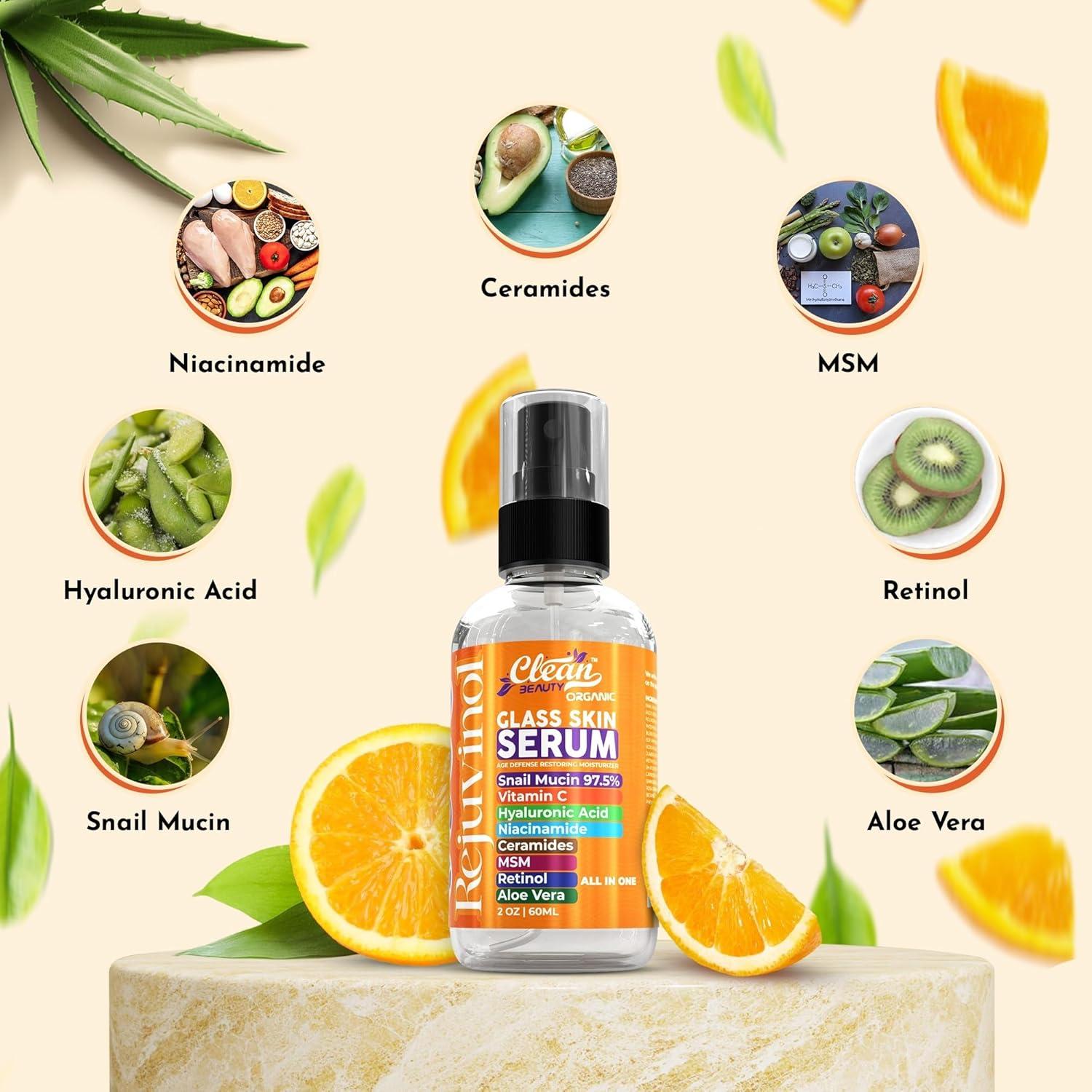 Suero Facial Antienvejecimiento Clean Brands 59 ml con Mucina de Caracol