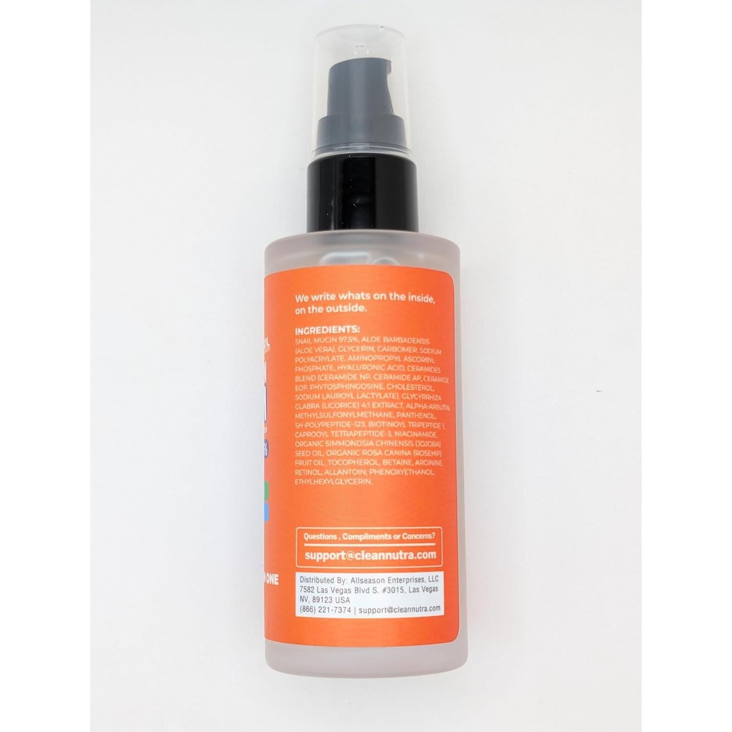 Suero Facial Antienvejecimiento Clean Brands 59 ml con Mucina de Caracol