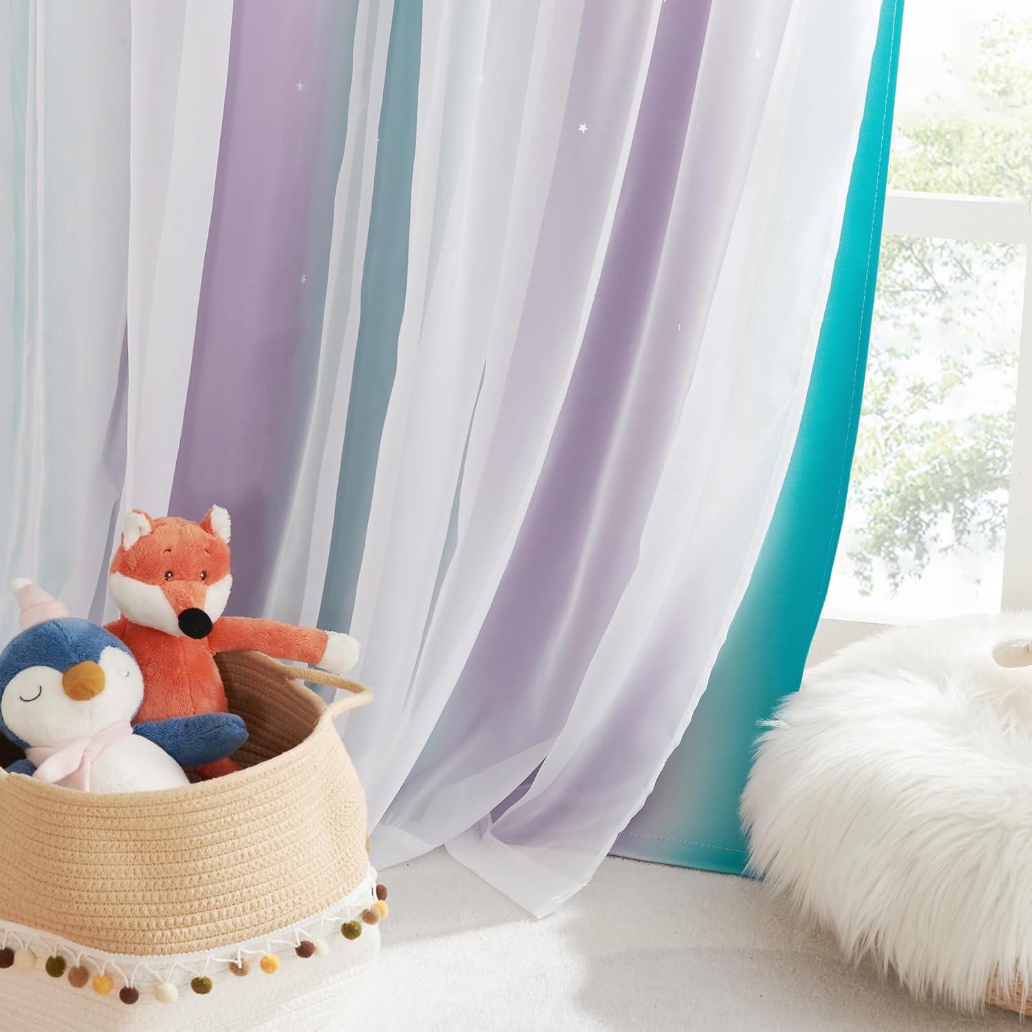 Cortinas Opacas NICETOWN 2 Paneles 86.36x213.36 cm Verde/Púrpura