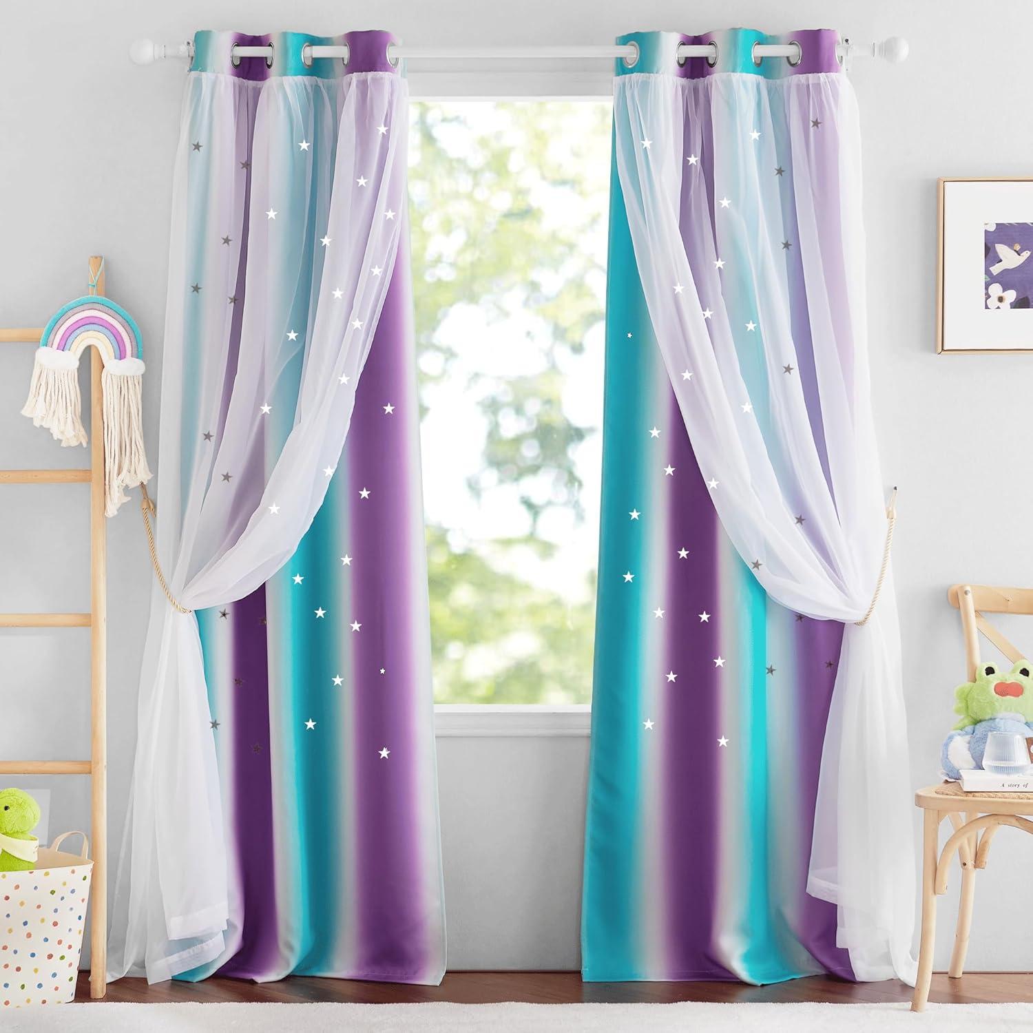 Cortinas Opacas NICETOWN 2 Paneles 86.36x213.36 cm Verde/Púrpura