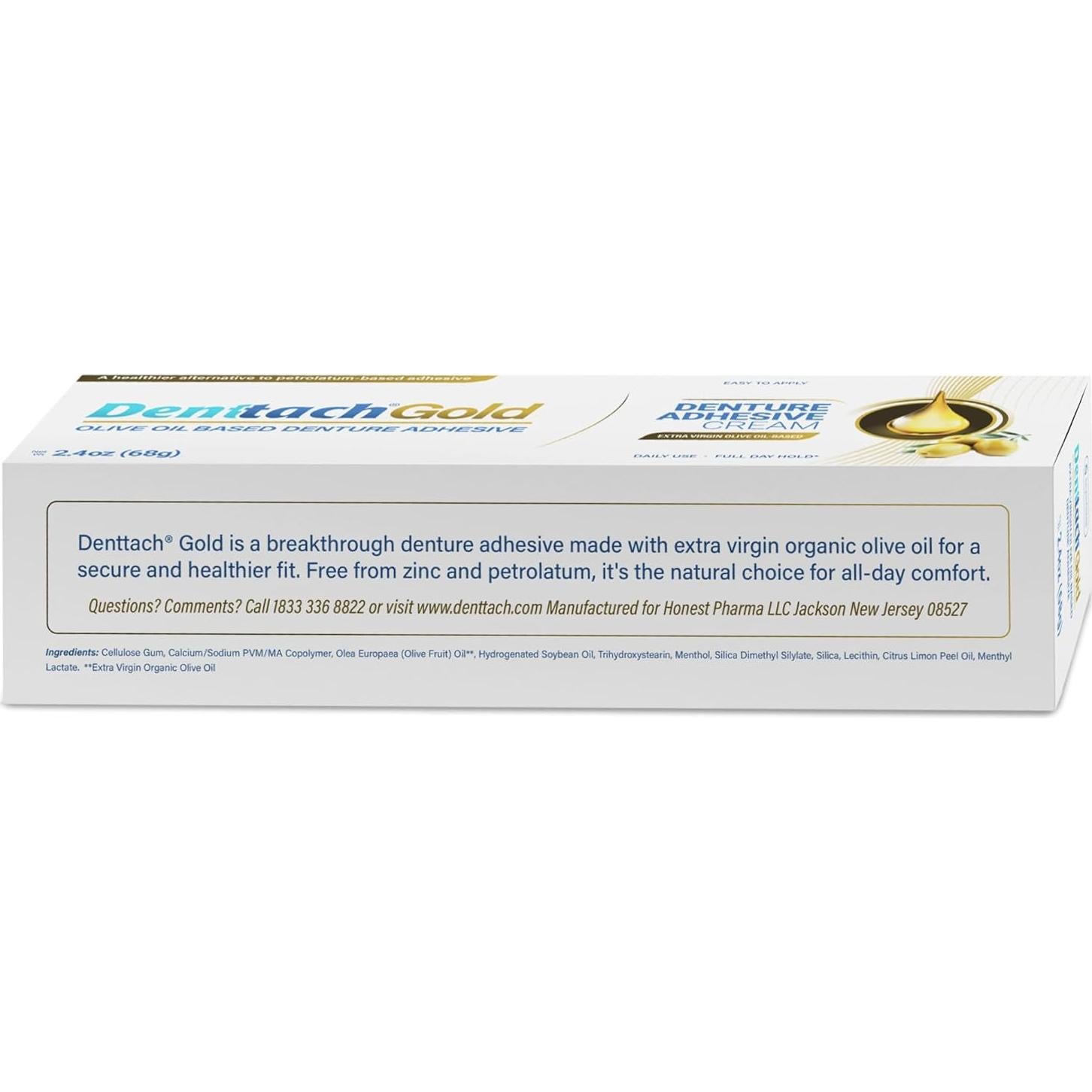 Adhesivo para Dentaduras Denttach Gold 68g - Libre de Zinc y Petróleo