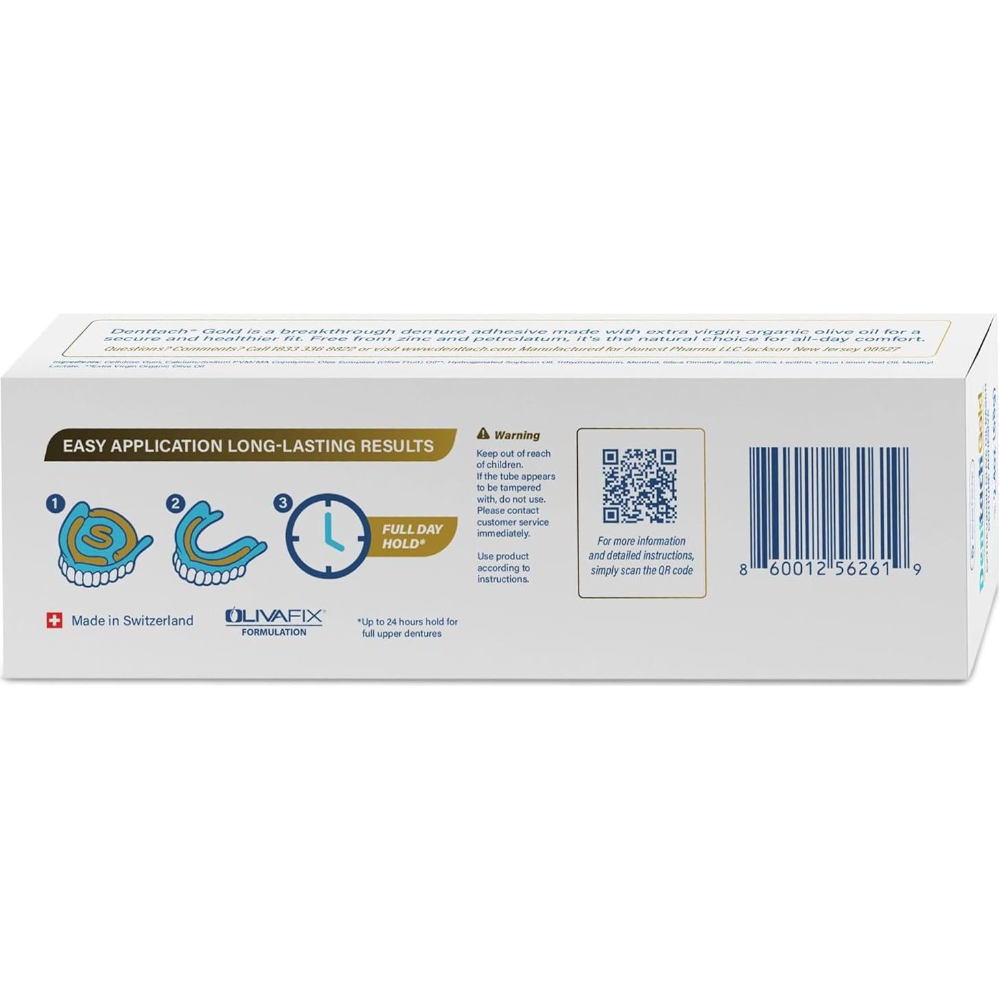 Adhesivo para Dentaduras Denttach Gold 68g - Libre de Zinc y Petróleo