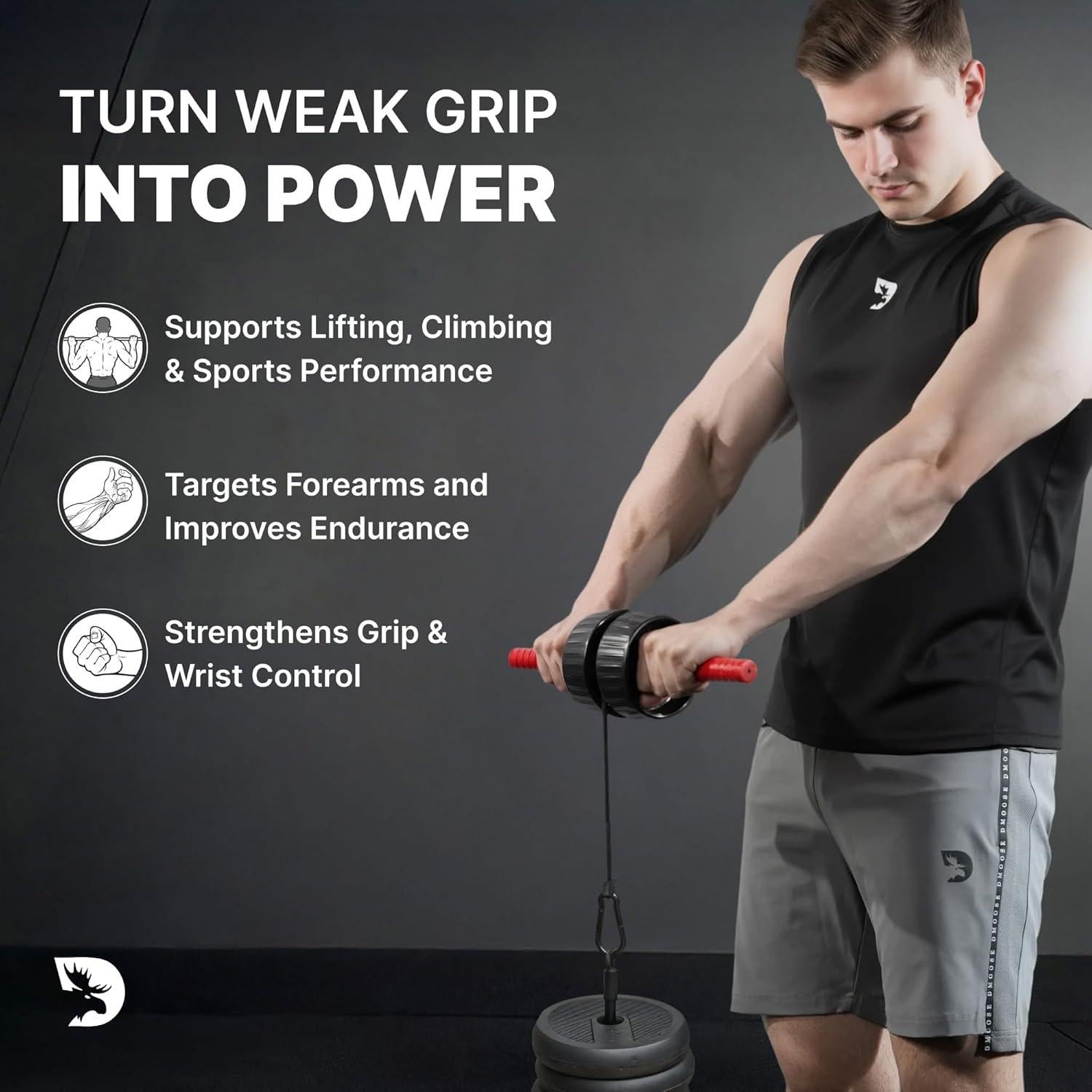 Fortalecedor de Antebrazo DMoose Fitness 2 en 1 con Rodillo