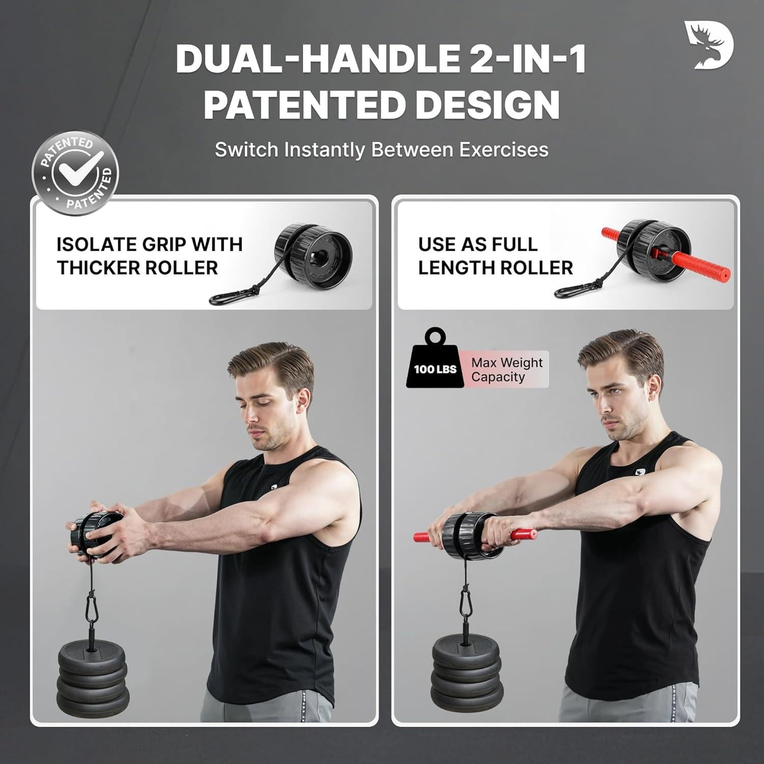 Fortalecedor de Antebrazo DMoose Fitness 2 en 1 con Rodillo