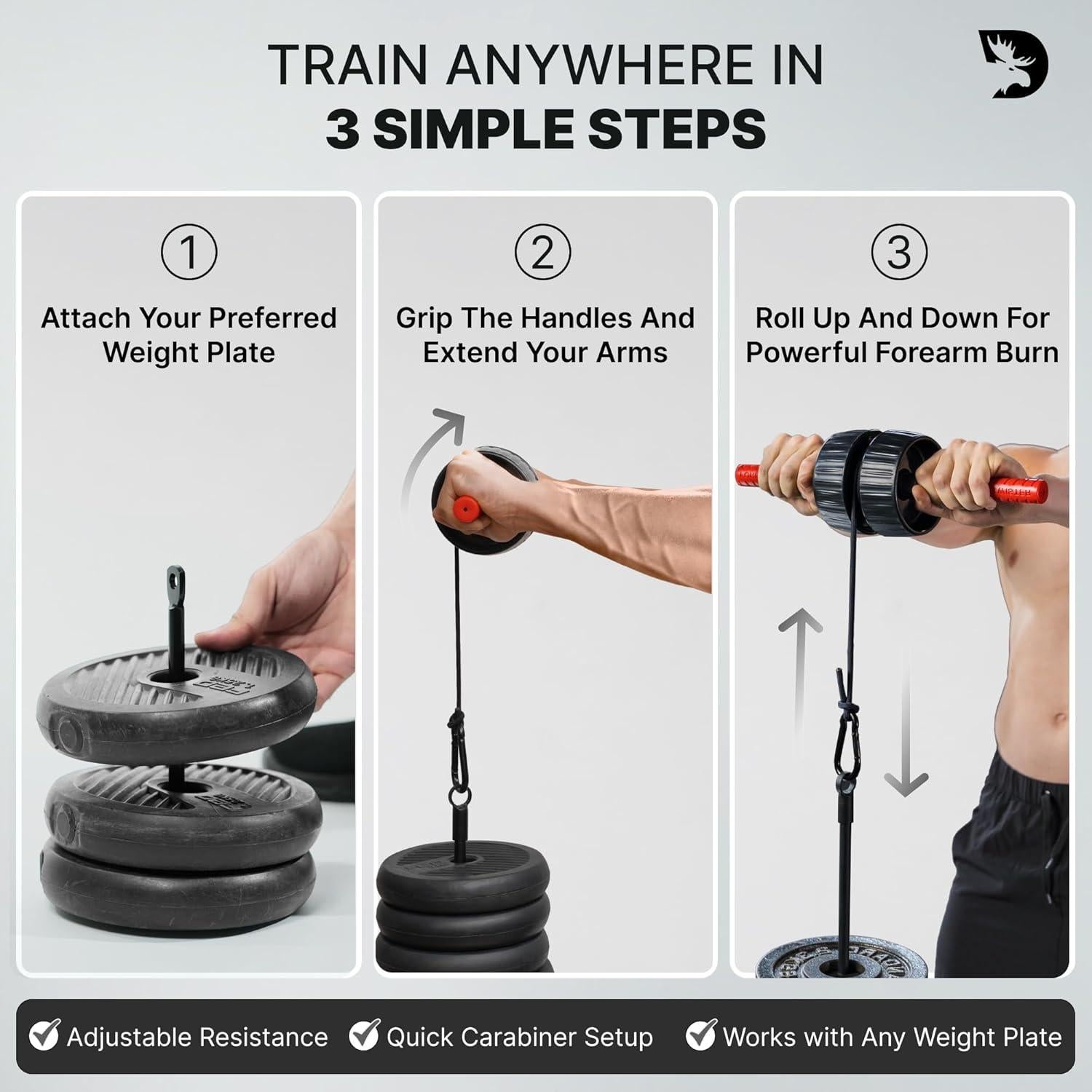 Fortalecedor de Antebrazo DMoose Fitness 2 en 1 con Rodillo